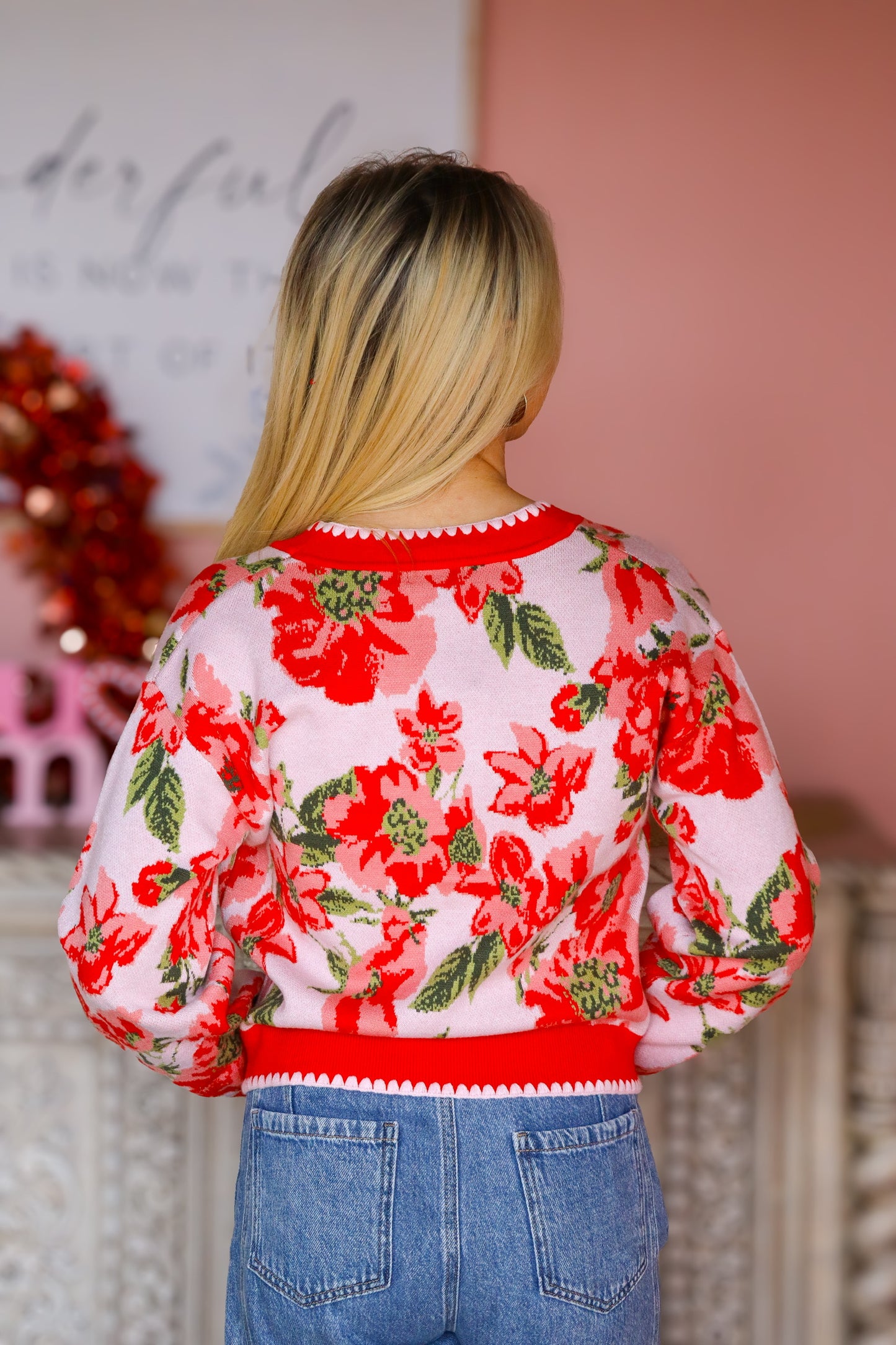 Pink & Red Floral Cardigan
