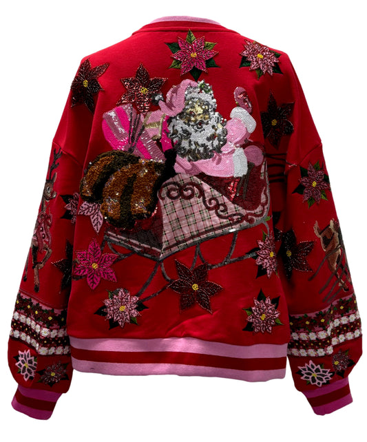 QOS Red & Red Vintage Poinsettia Sweatshirt
