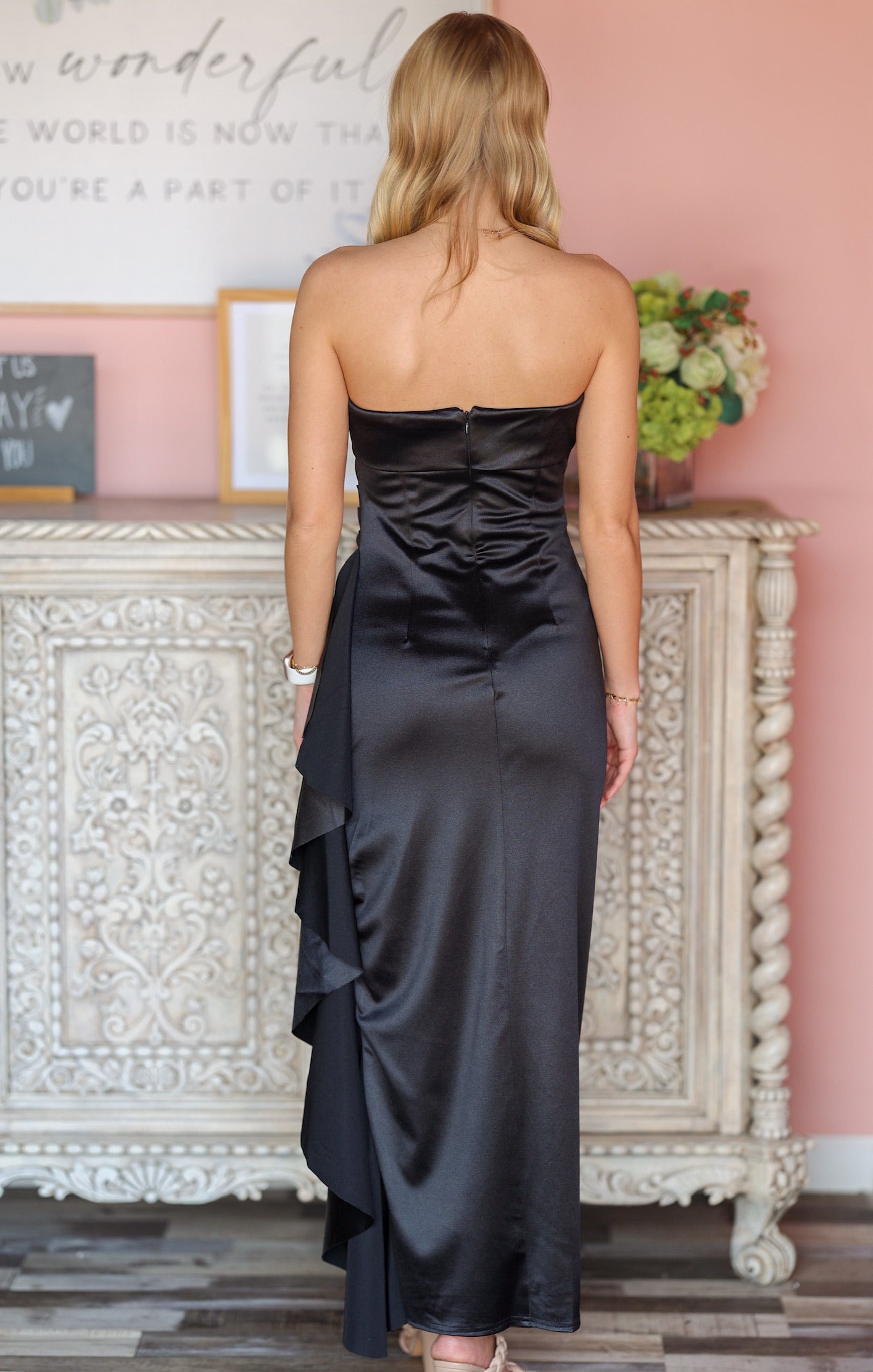 Black Silk Strapless Dress