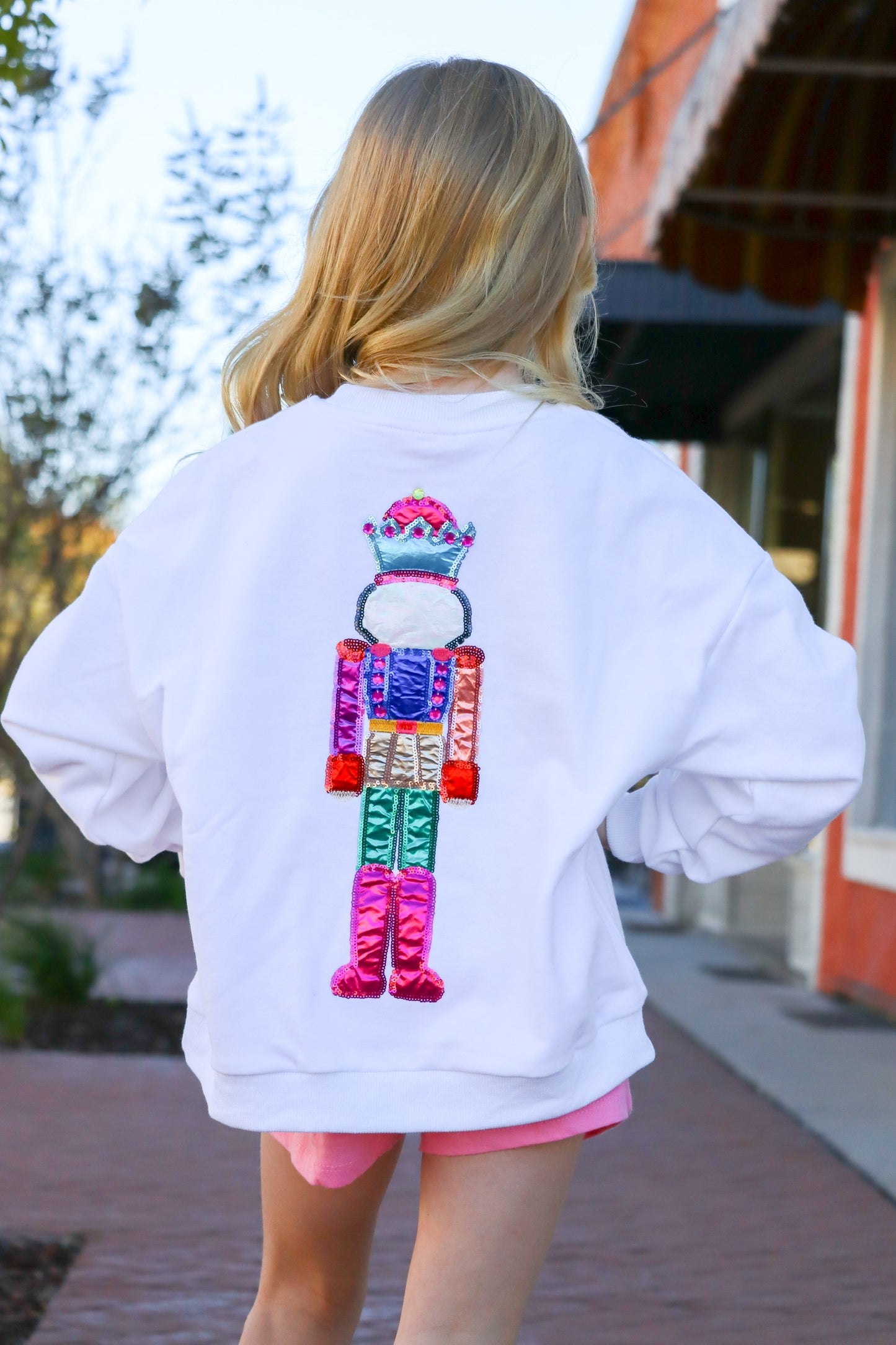QOS Kids White Nutcracker Sweatshirt