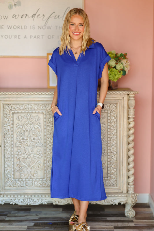 Royal Blue Scuba Midi Dress