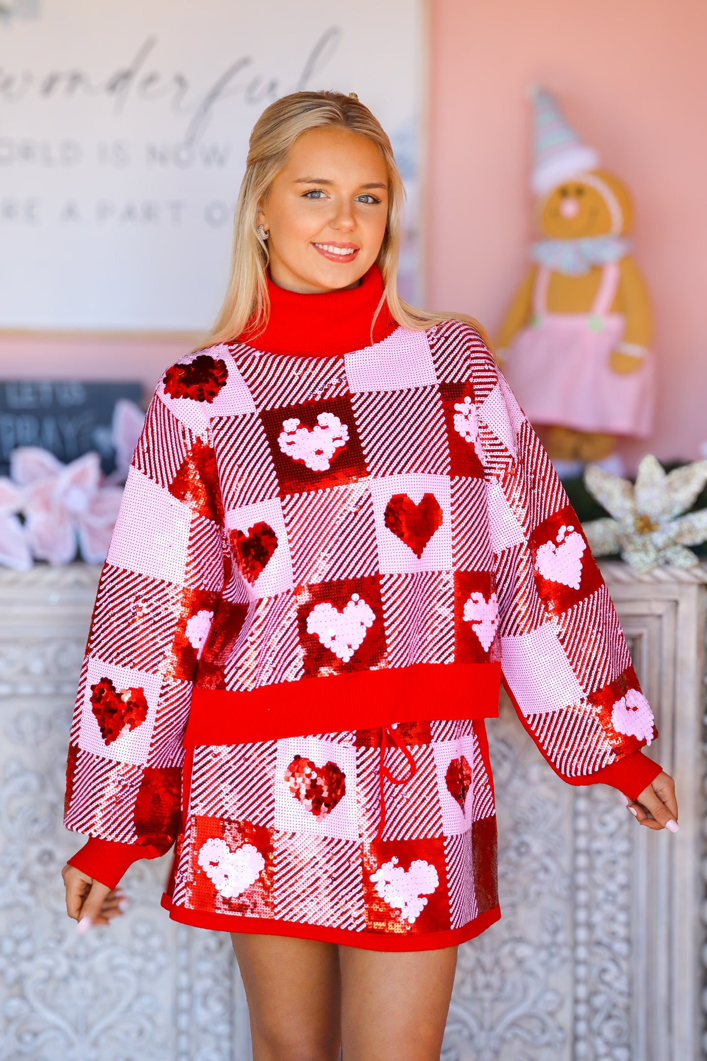 Sequin Hearts Plaid Skirt