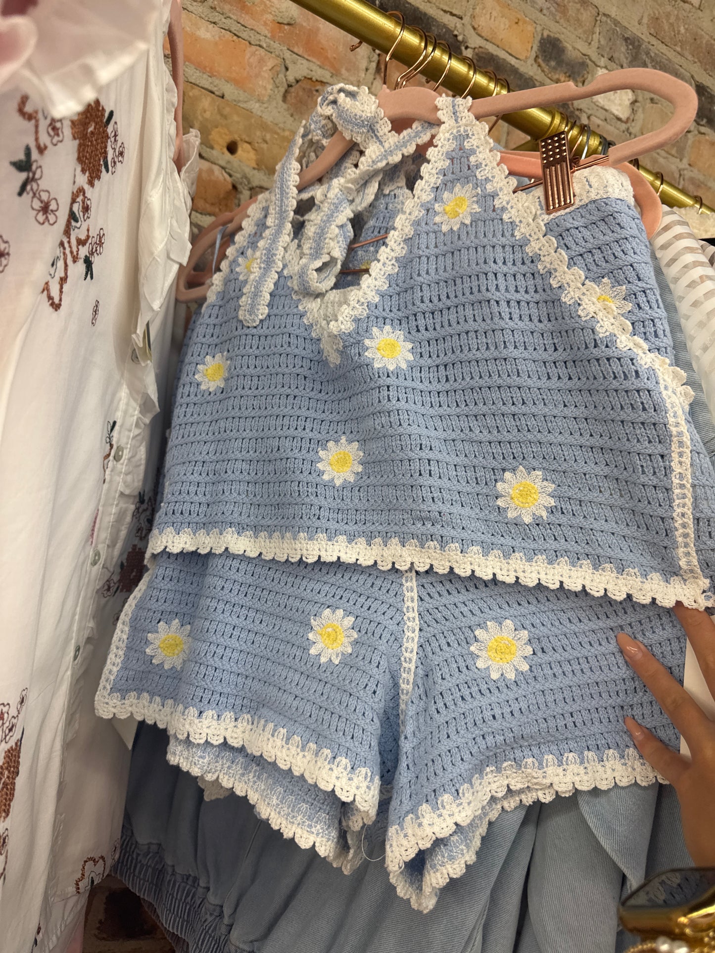 Blue Knit Daisy Set