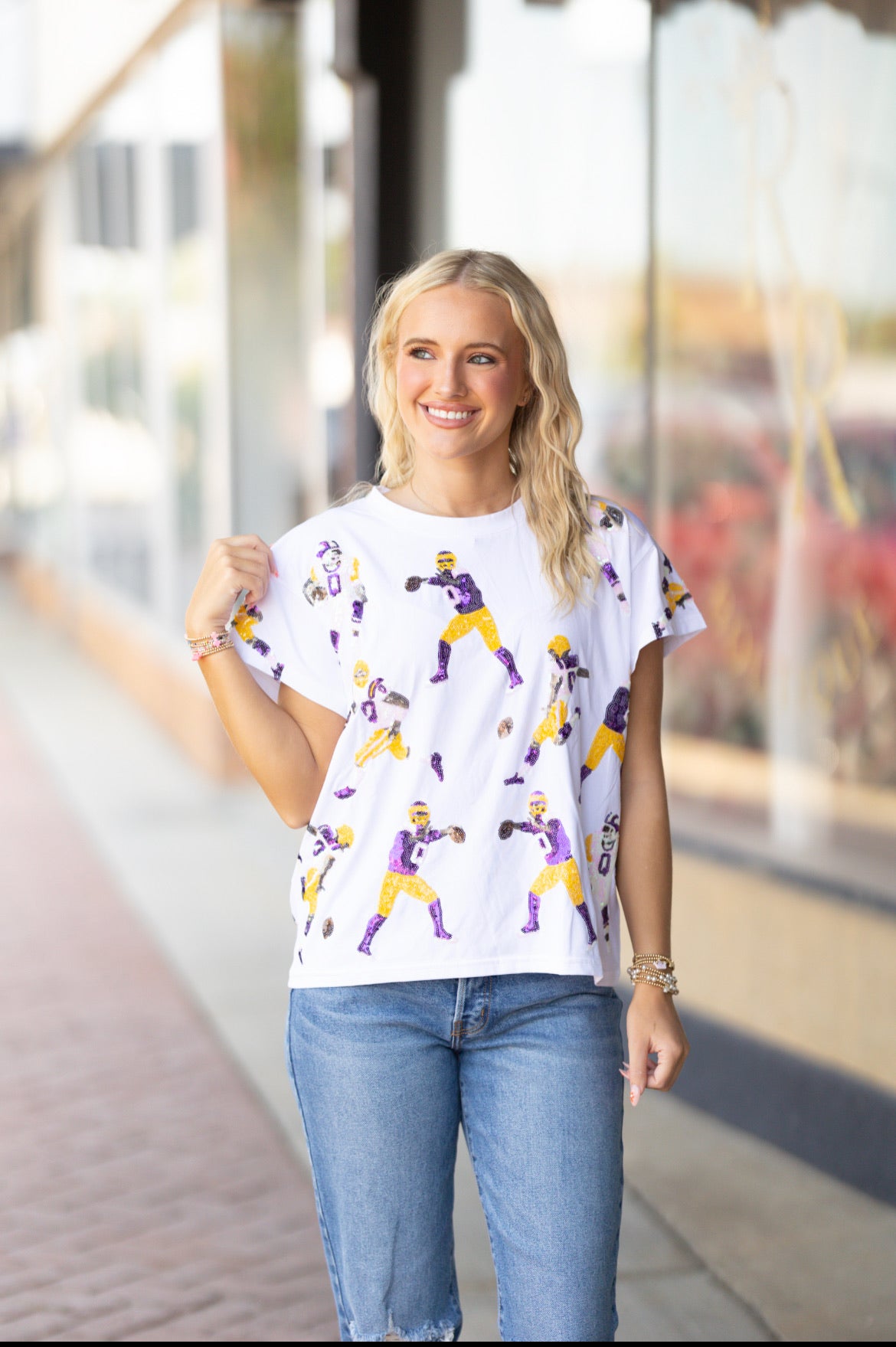 White, Purple & Yellow Football Players Tee