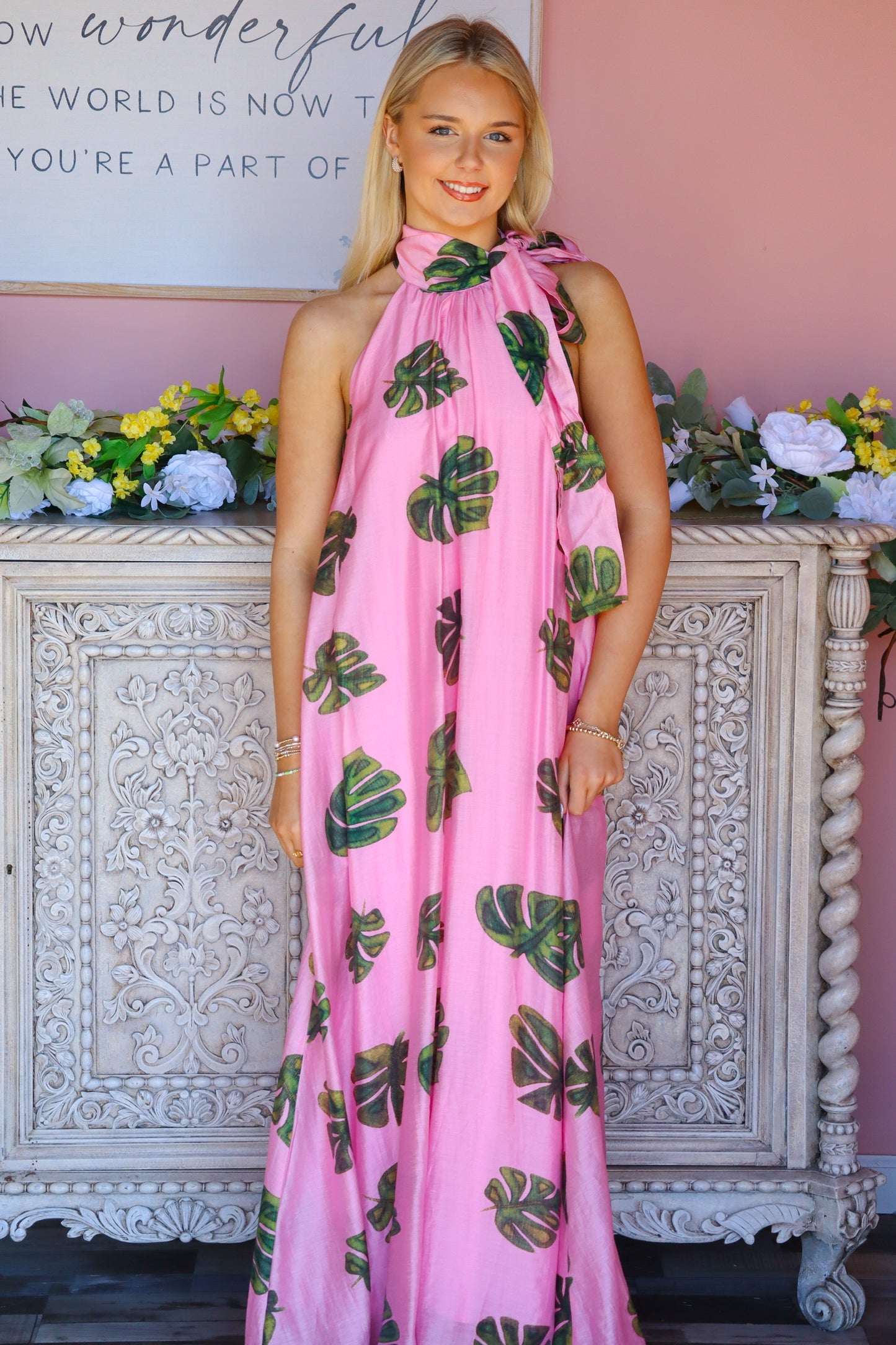 Pink Palm Leaf Dress