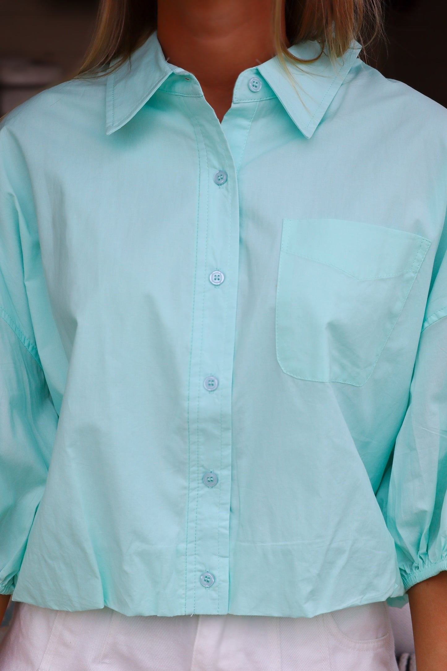Mint Collared Button Up