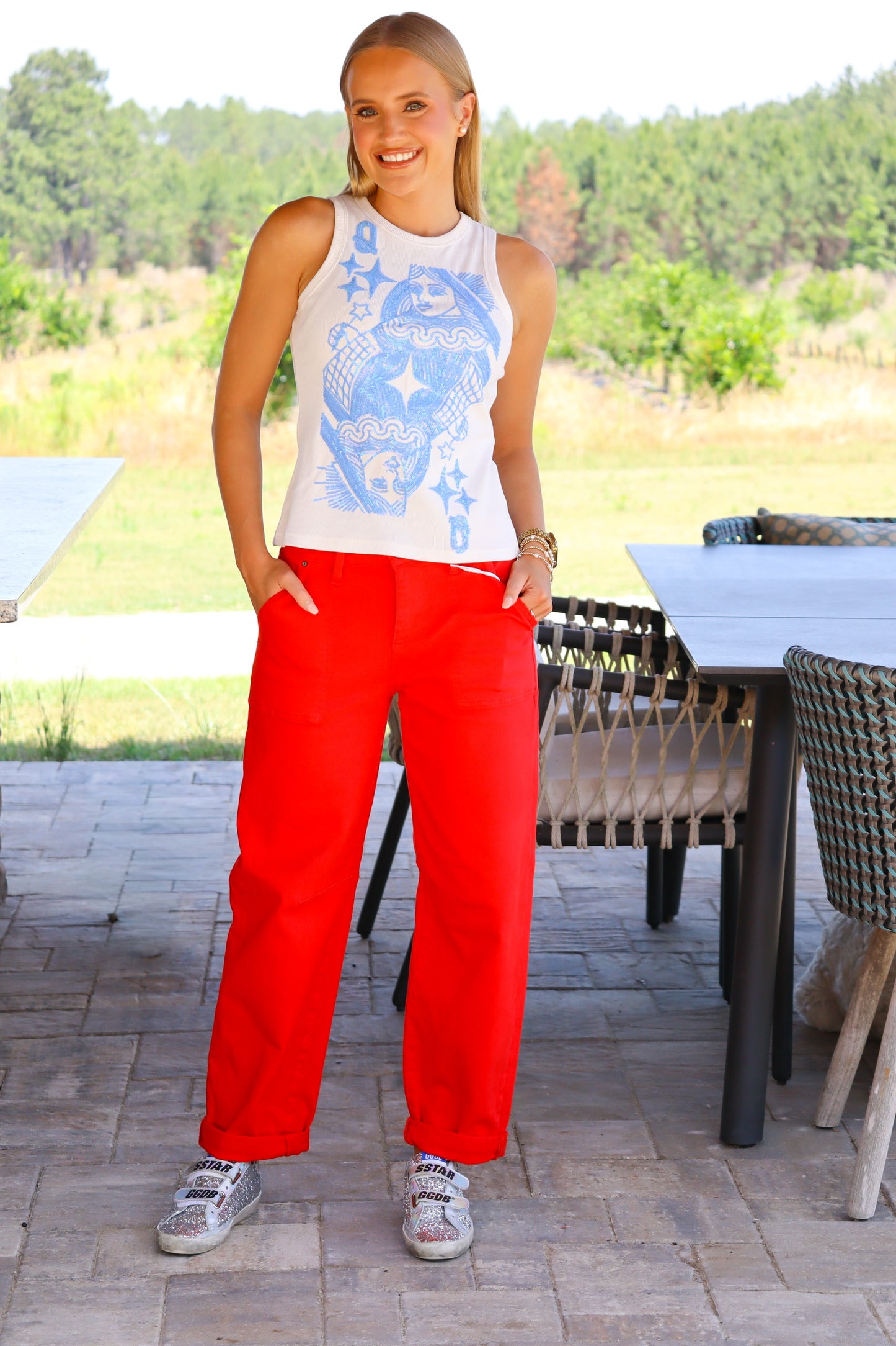Scarlet high rise barrel jean