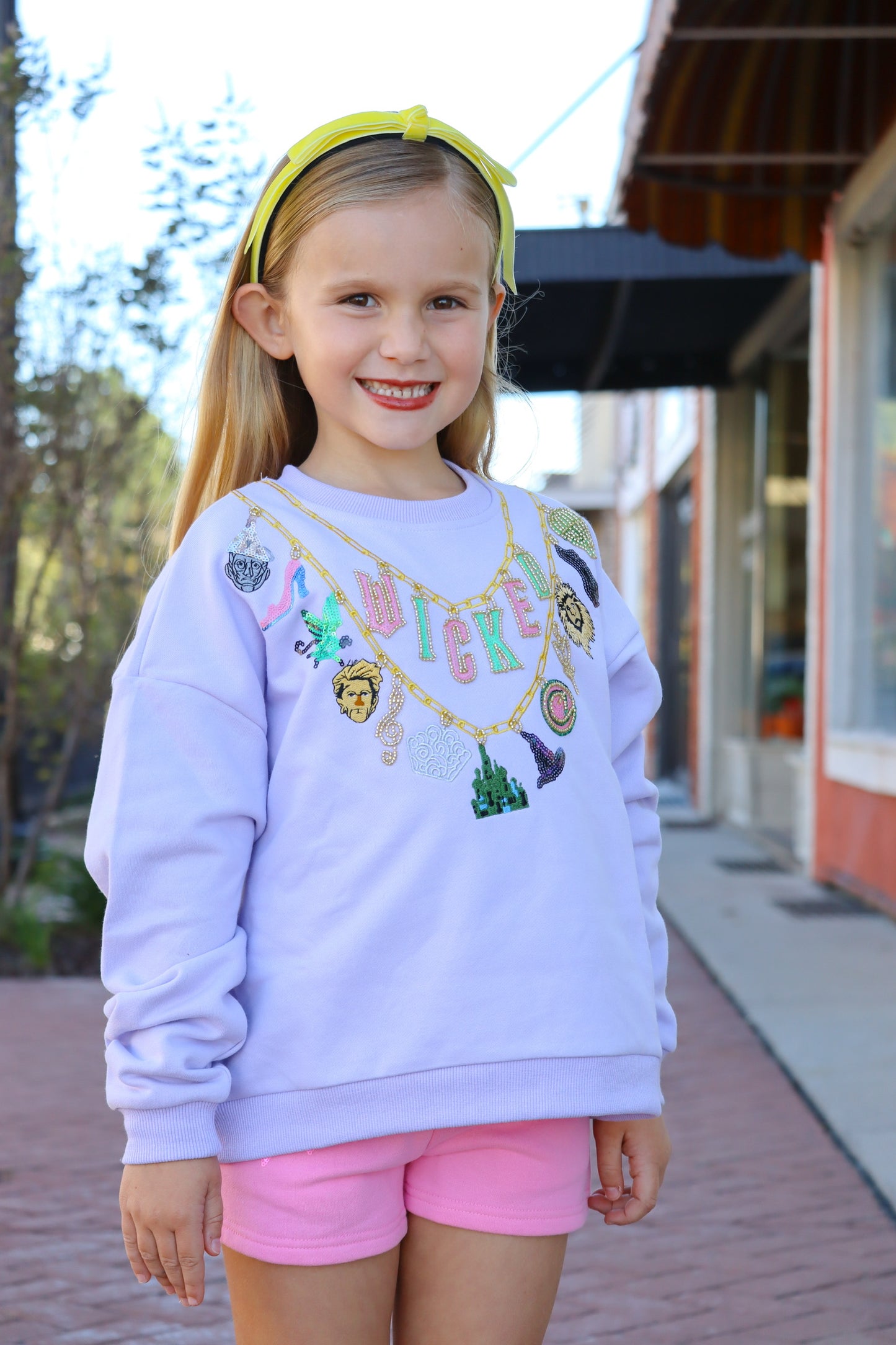 QOS KIDS- Lavender Wicked Charm Necklace Sweatshirt