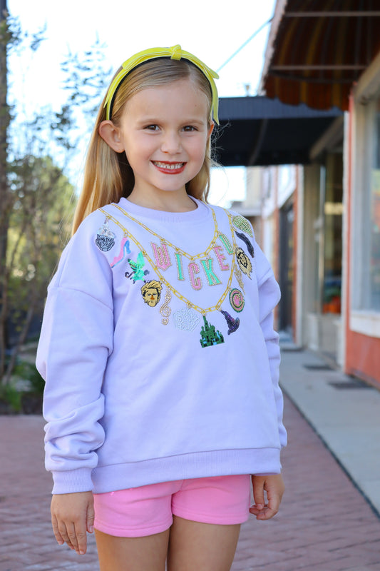 QOS KIDS- Lavender Wicked Charm Necklace Sweatshirt