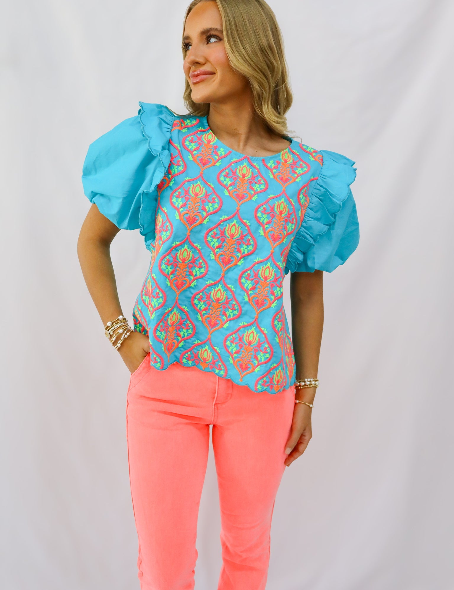 Coral Pink High Rise Ankle Jean