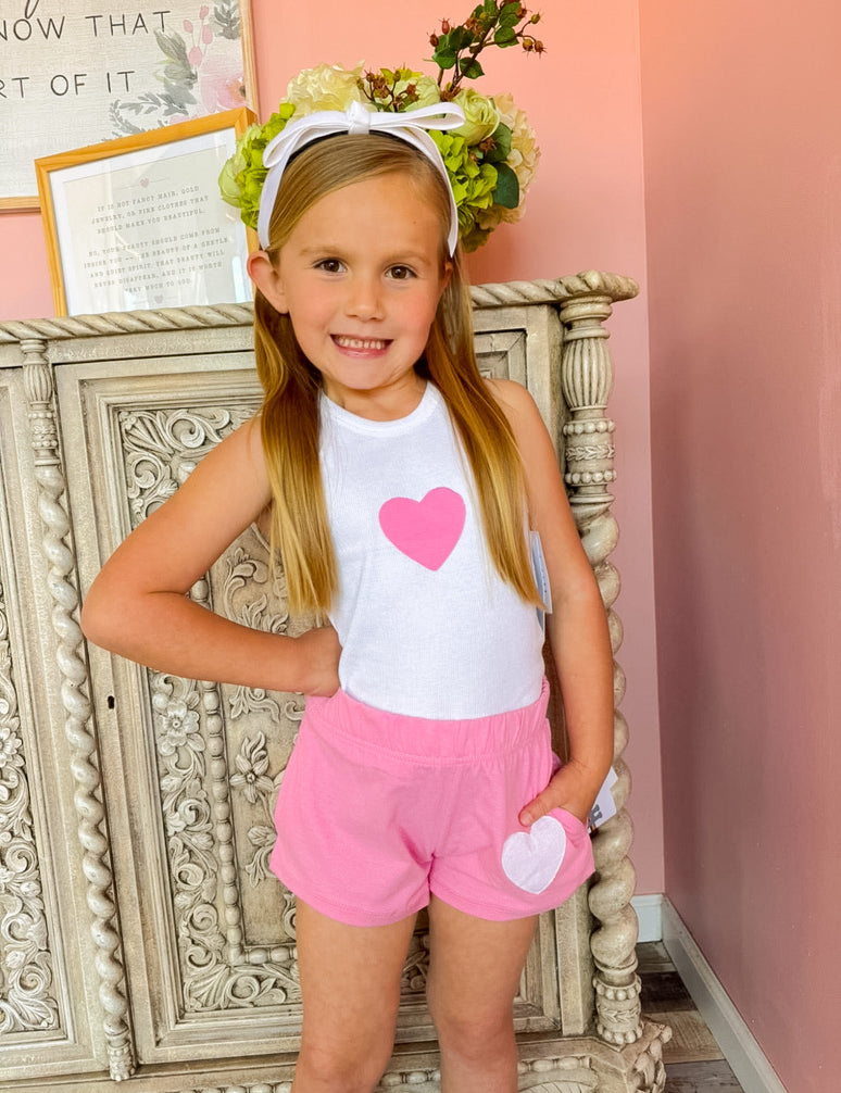 Kids Pink Heart Patch Shorts