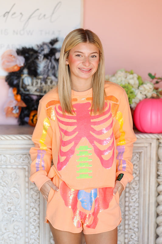 QOS Orange Skeleton Sweatshirt