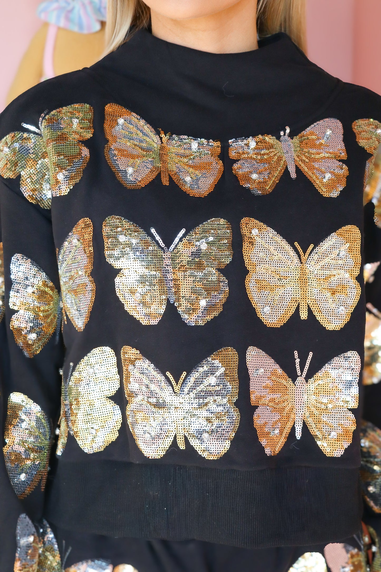 QOS Mock-Neck Butterfly Sweatshirt