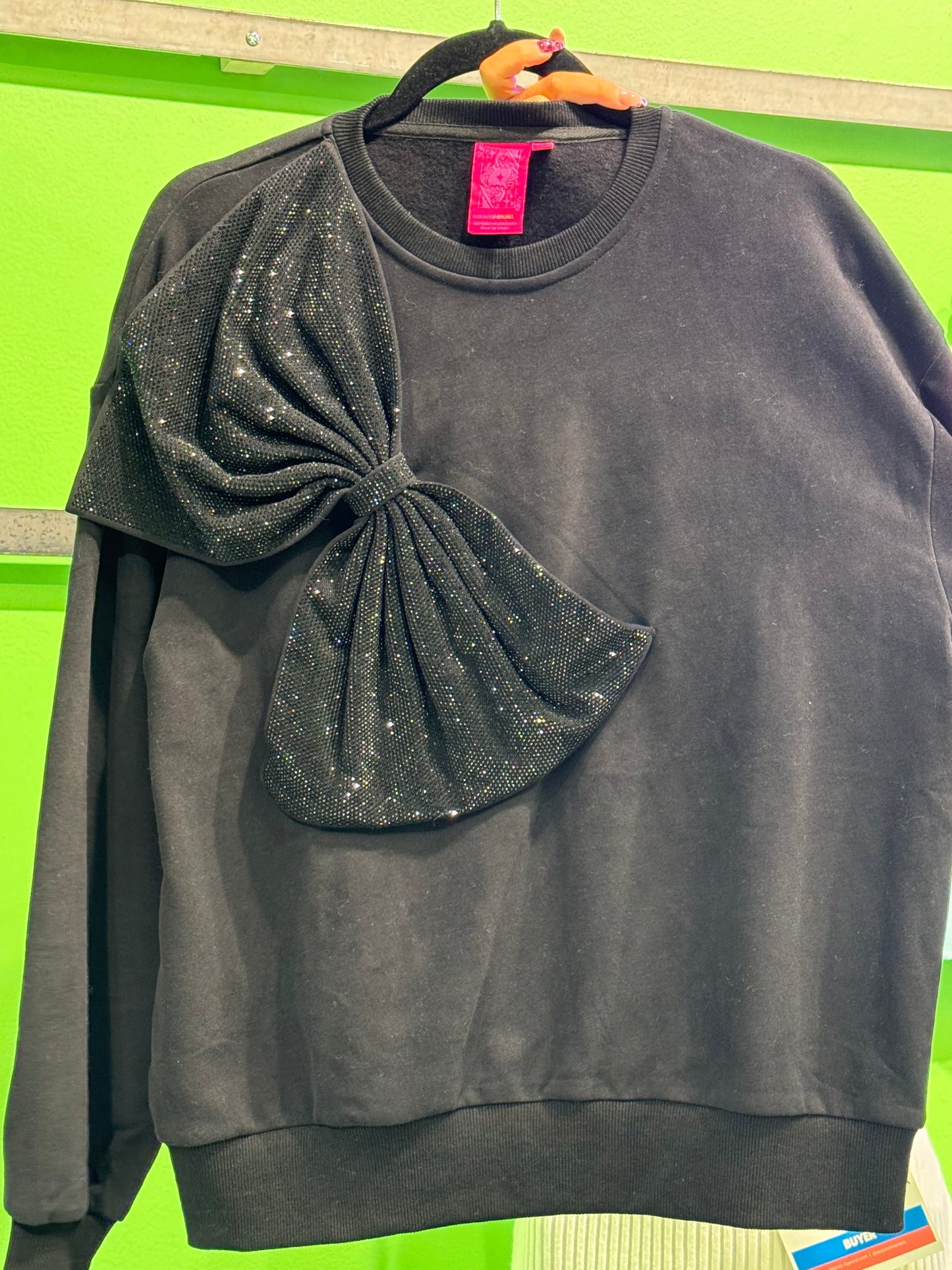 QOS Black Bow Sweatshirt