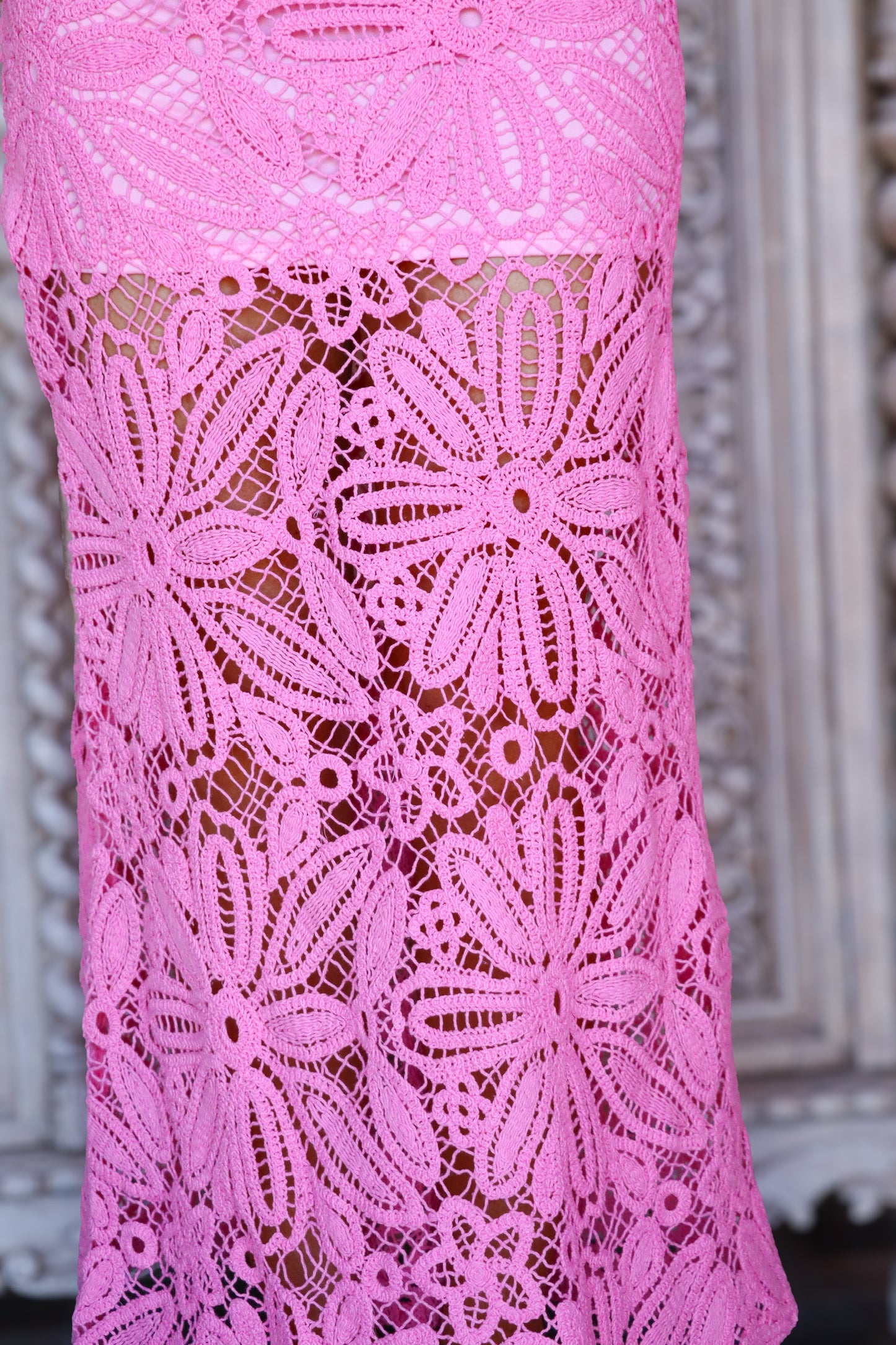 Pink Embroidered One Shoulder Dress