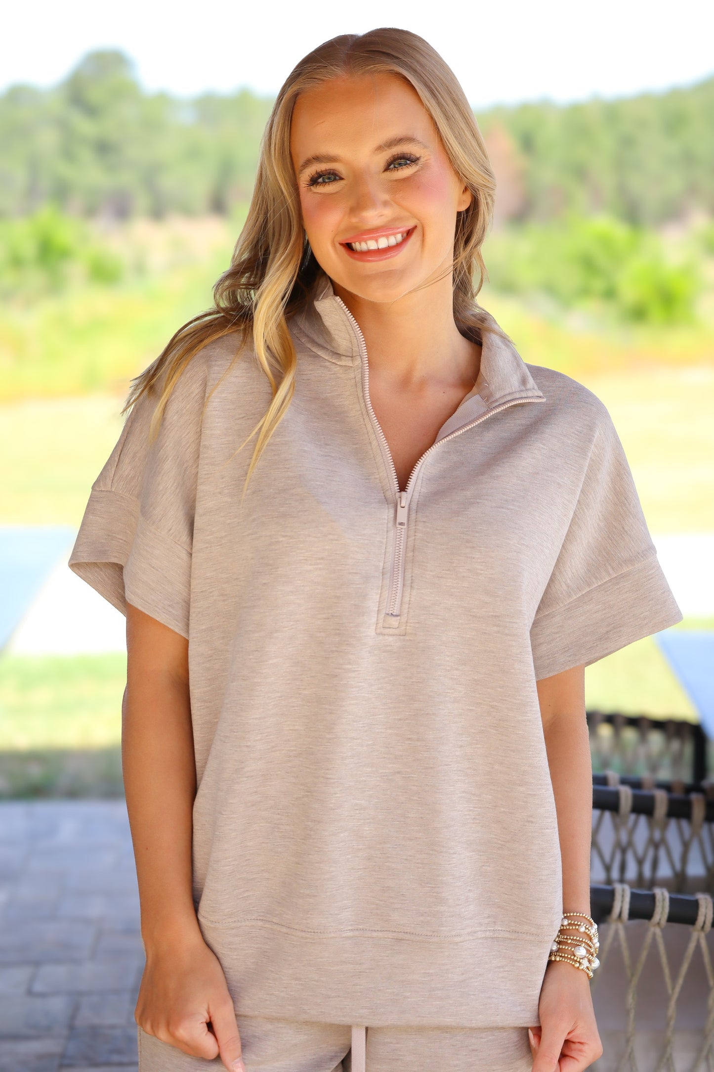 Taupe Short Sleeve Quarter Zip