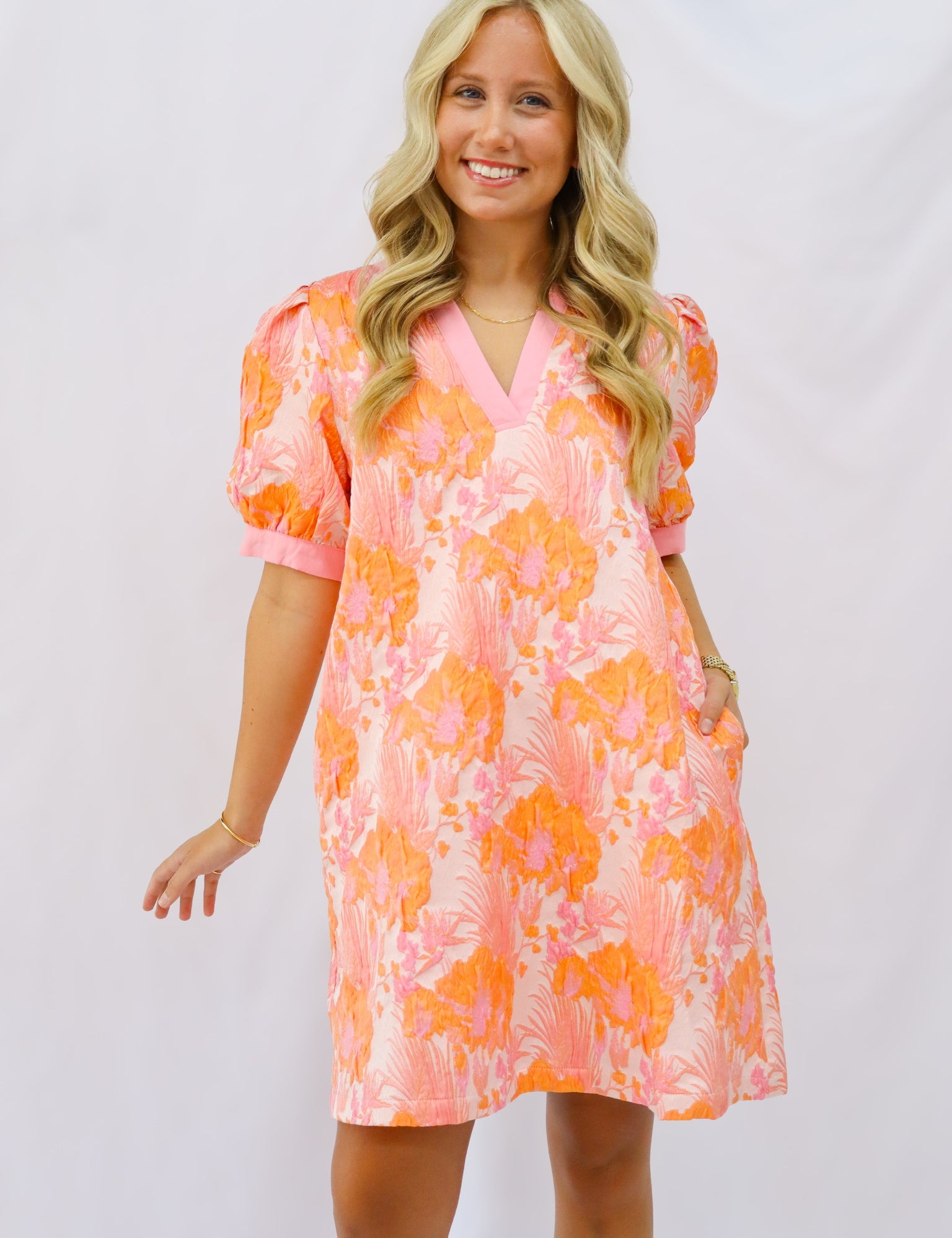 Peach Pearl Puffed Dress
