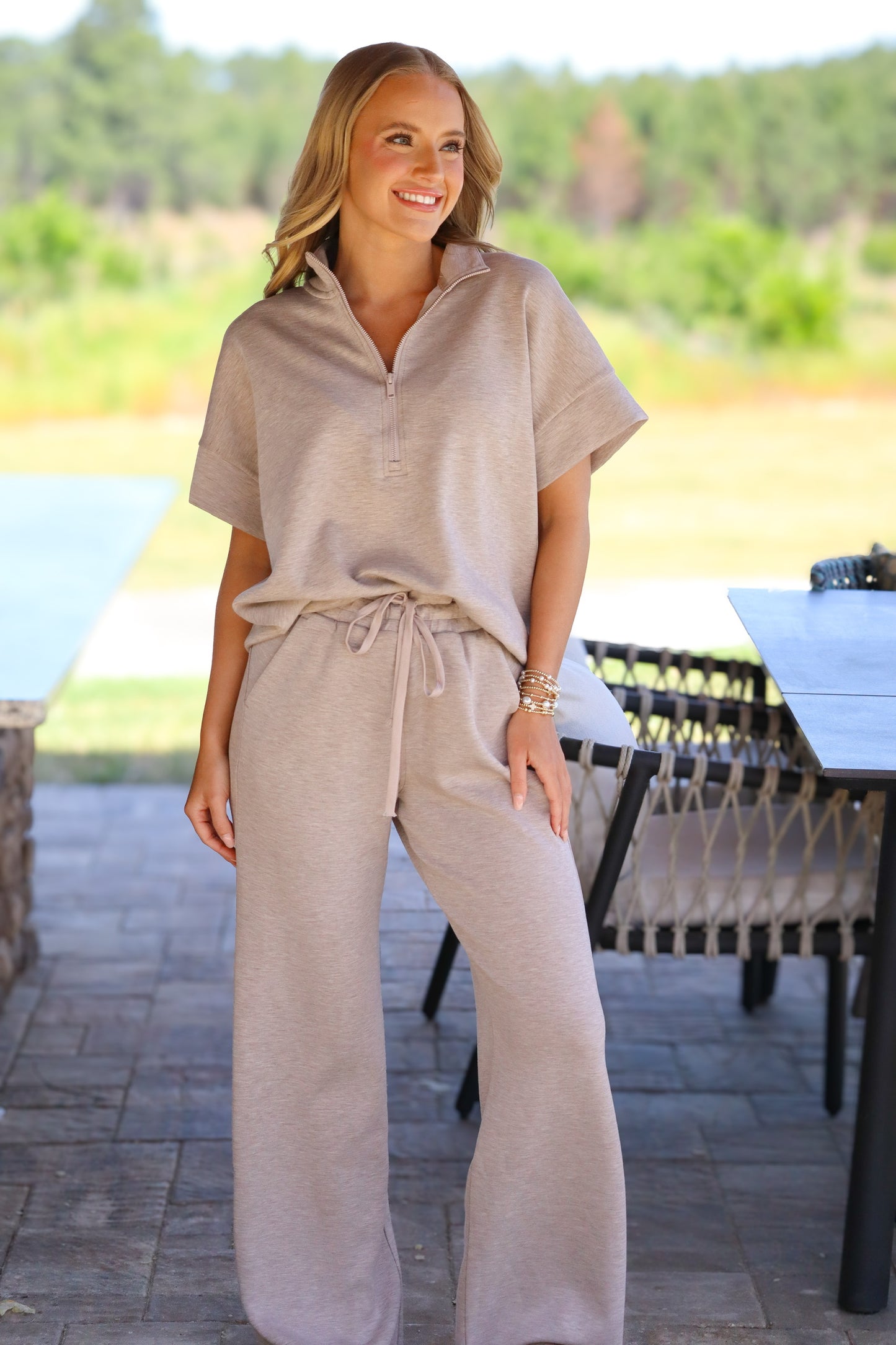 Taupe Straight Leg Scuba Pants
