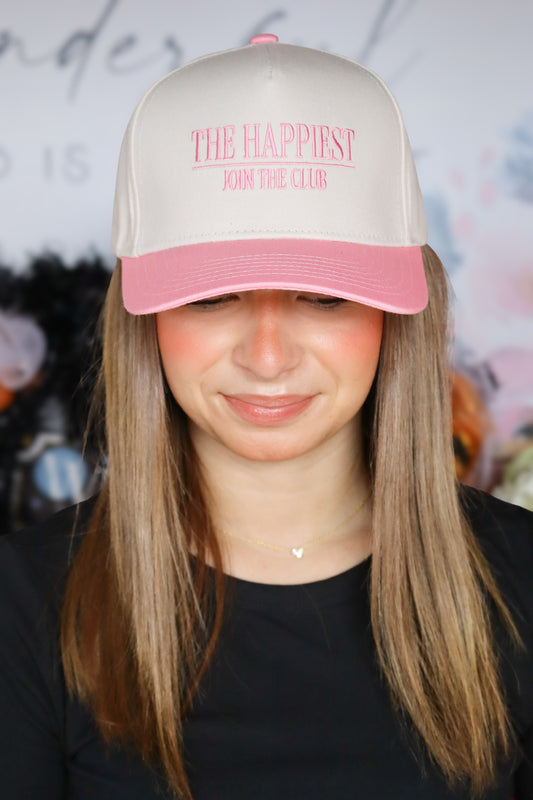 Pink The Happiest Embroidered Truckers Hat