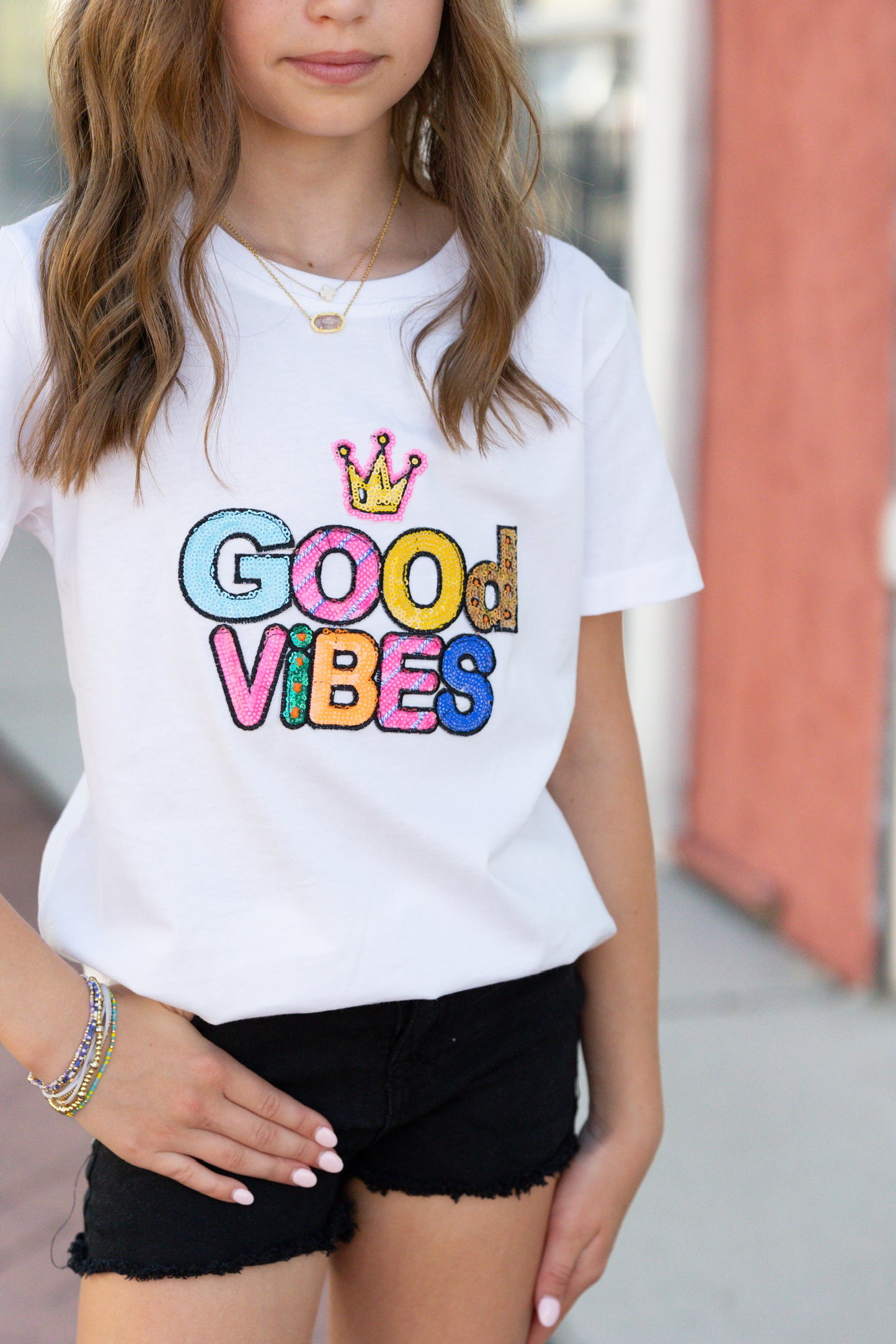 kids neon good vibes tee