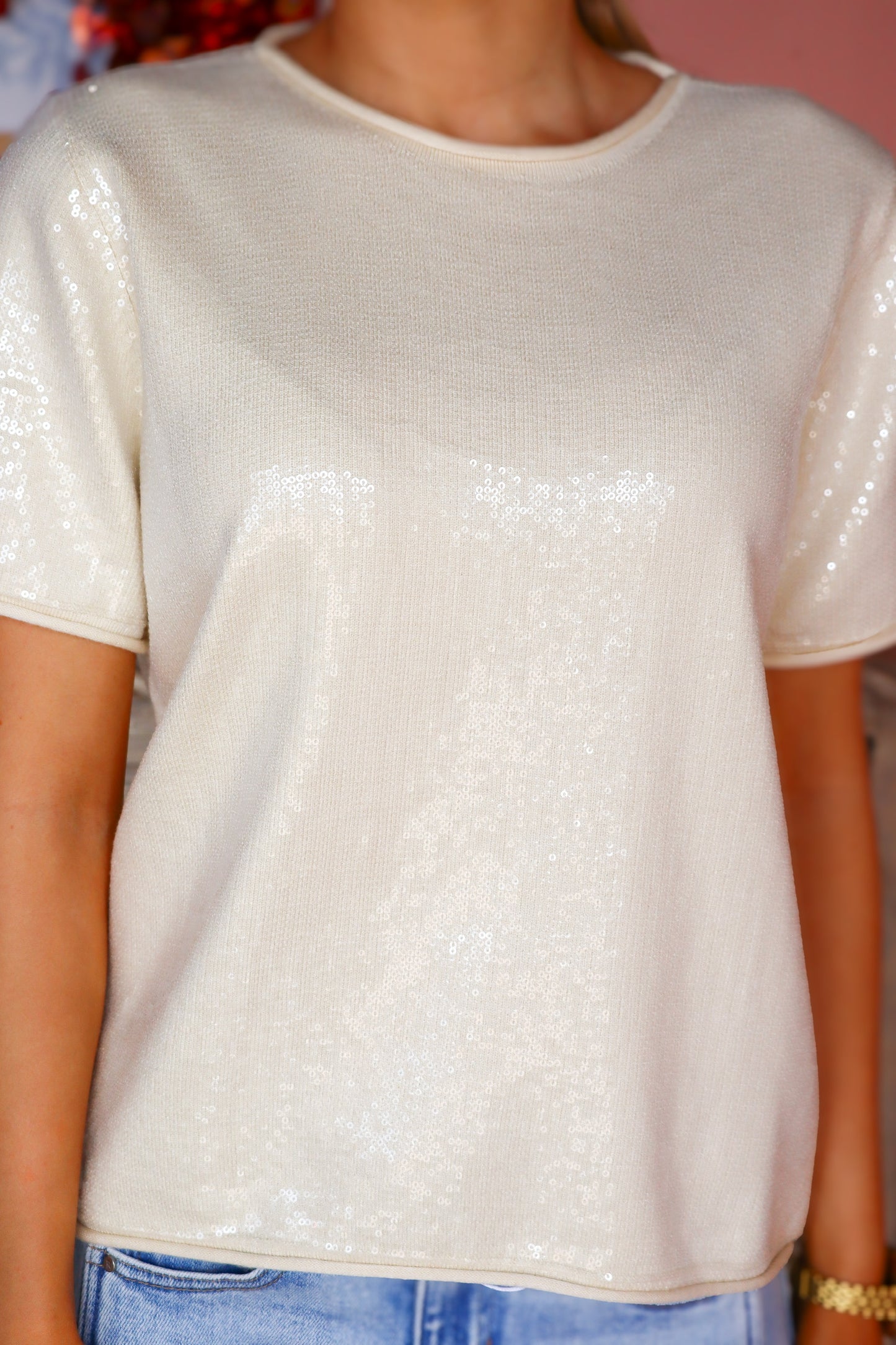 Cream Sequin Sweater