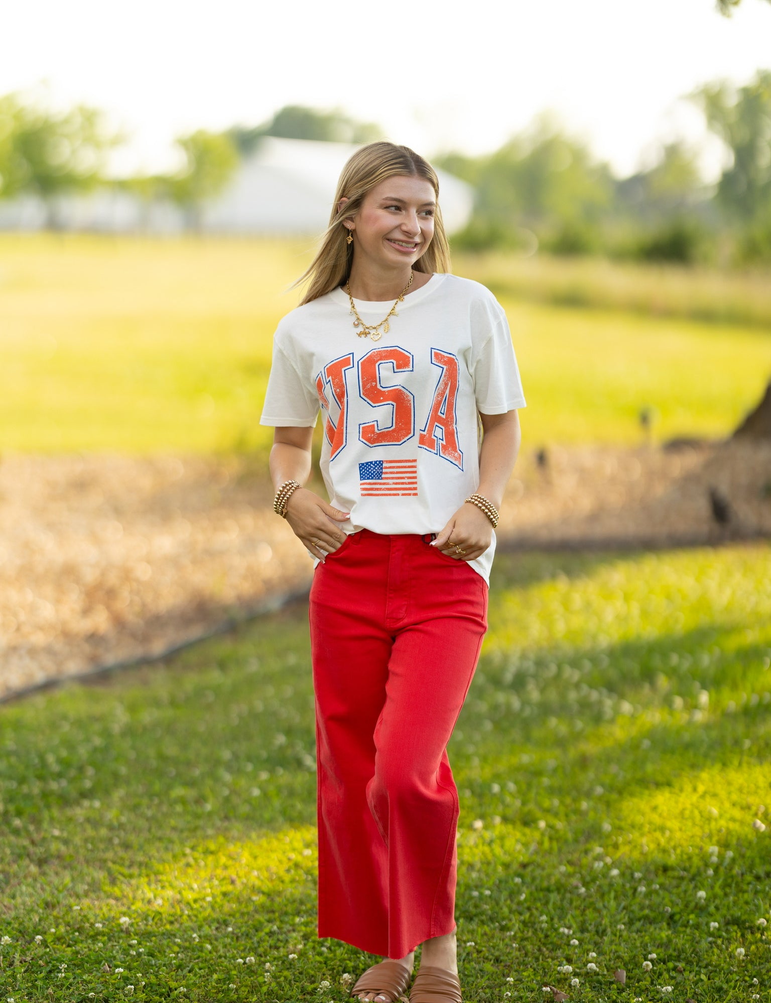 Cream USA Flag Tee