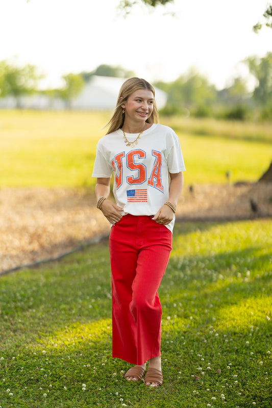 Cream USA Flag Tee