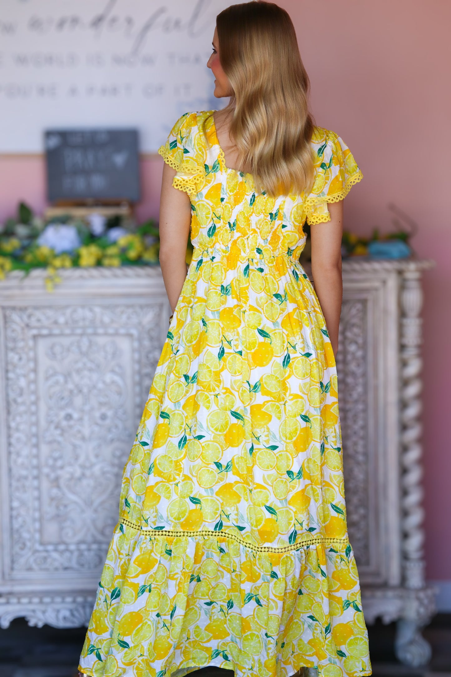 Lemon Print Maxi Dress