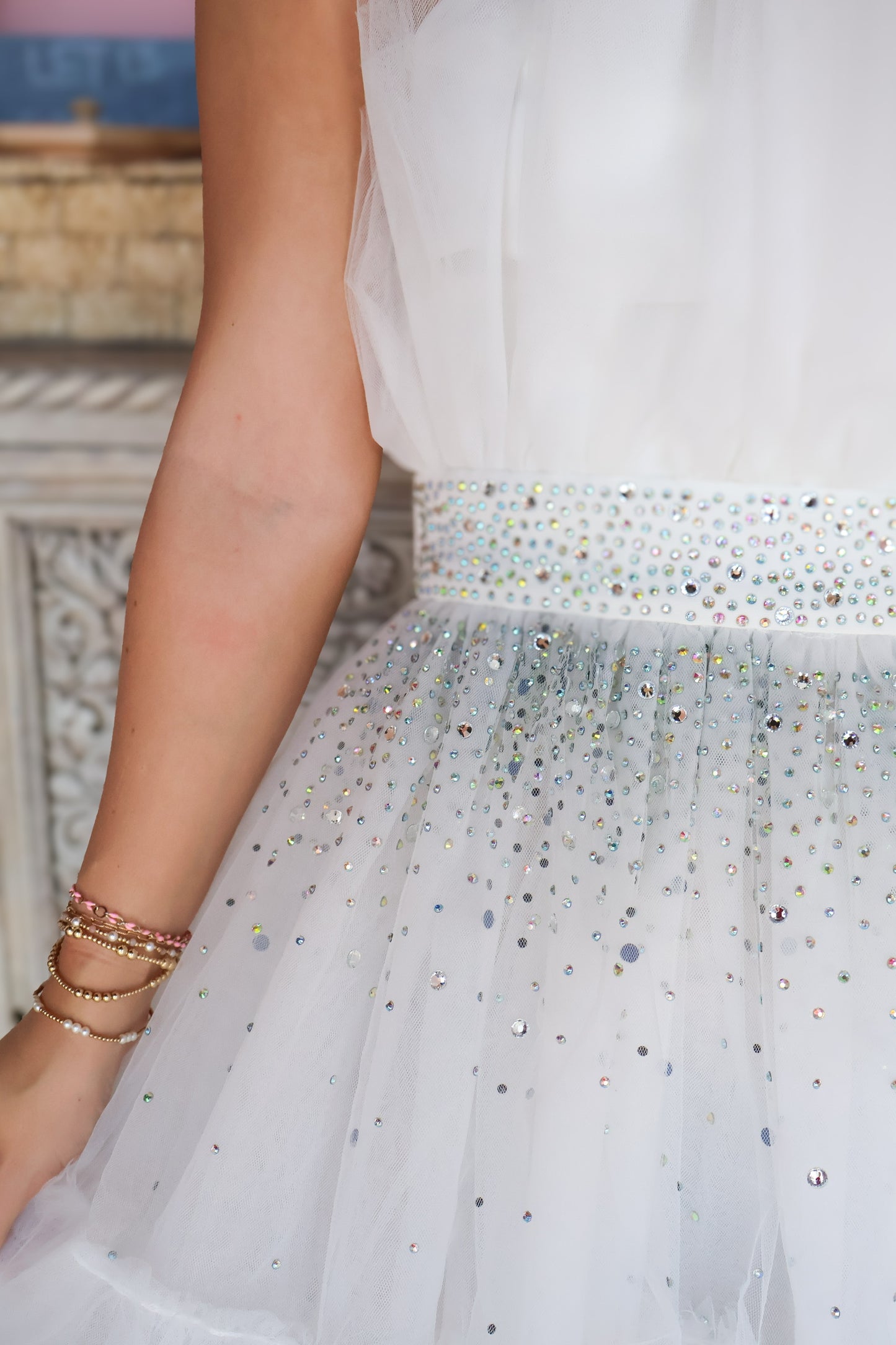 White Strapless Rhinestone Mini Dress