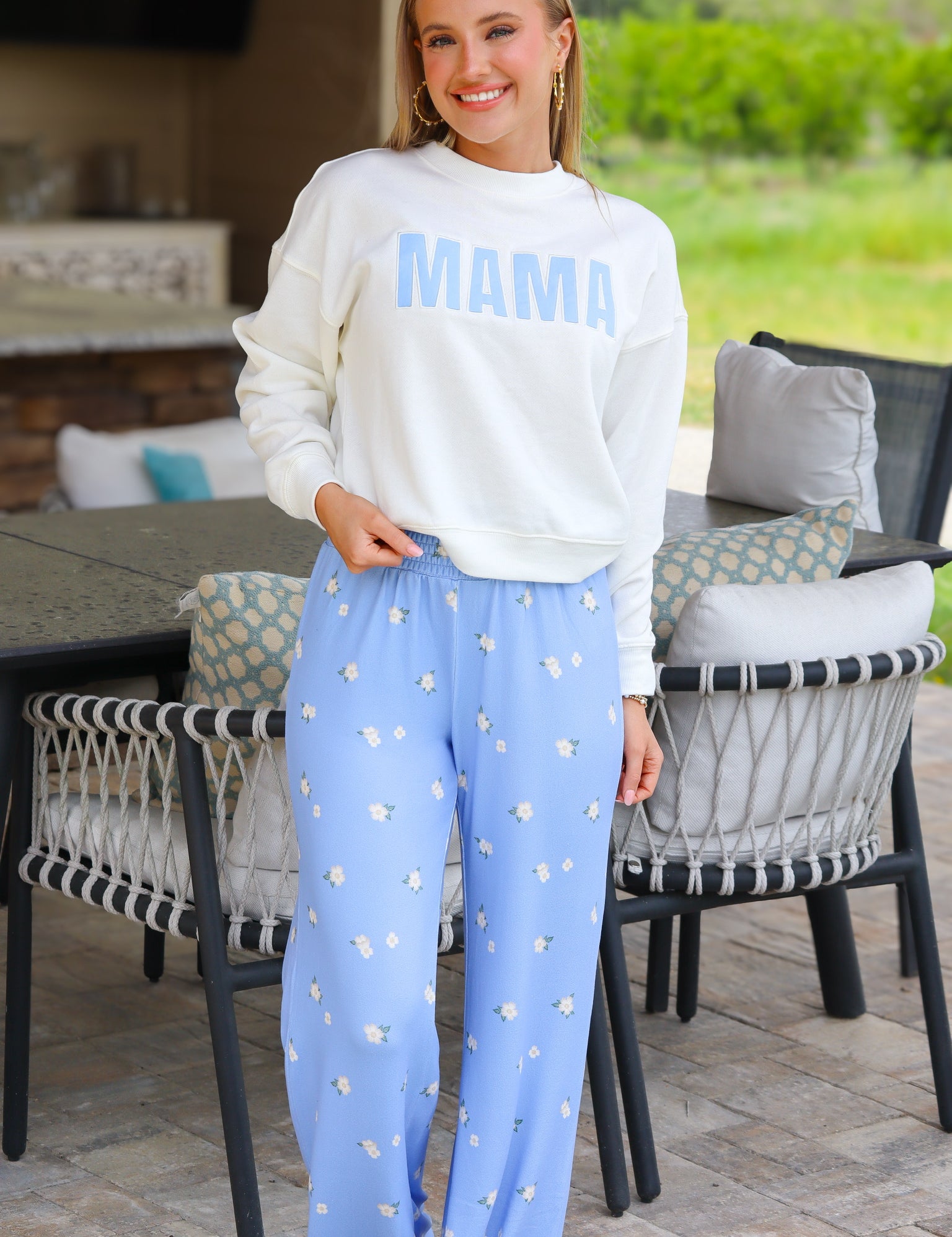 Ice Blue Dawn Floral Pants