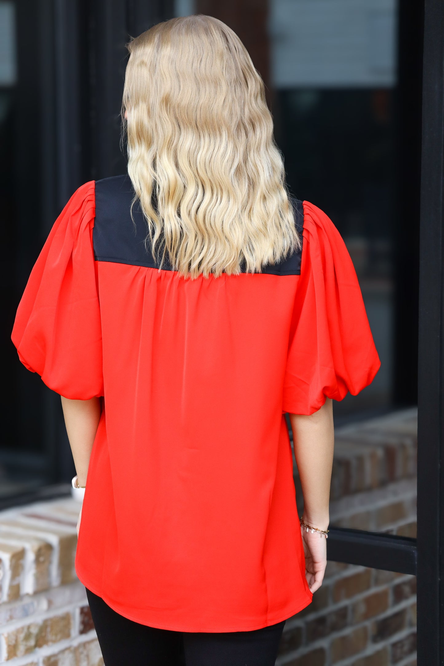 Red & Black Puff Sleeve Top
