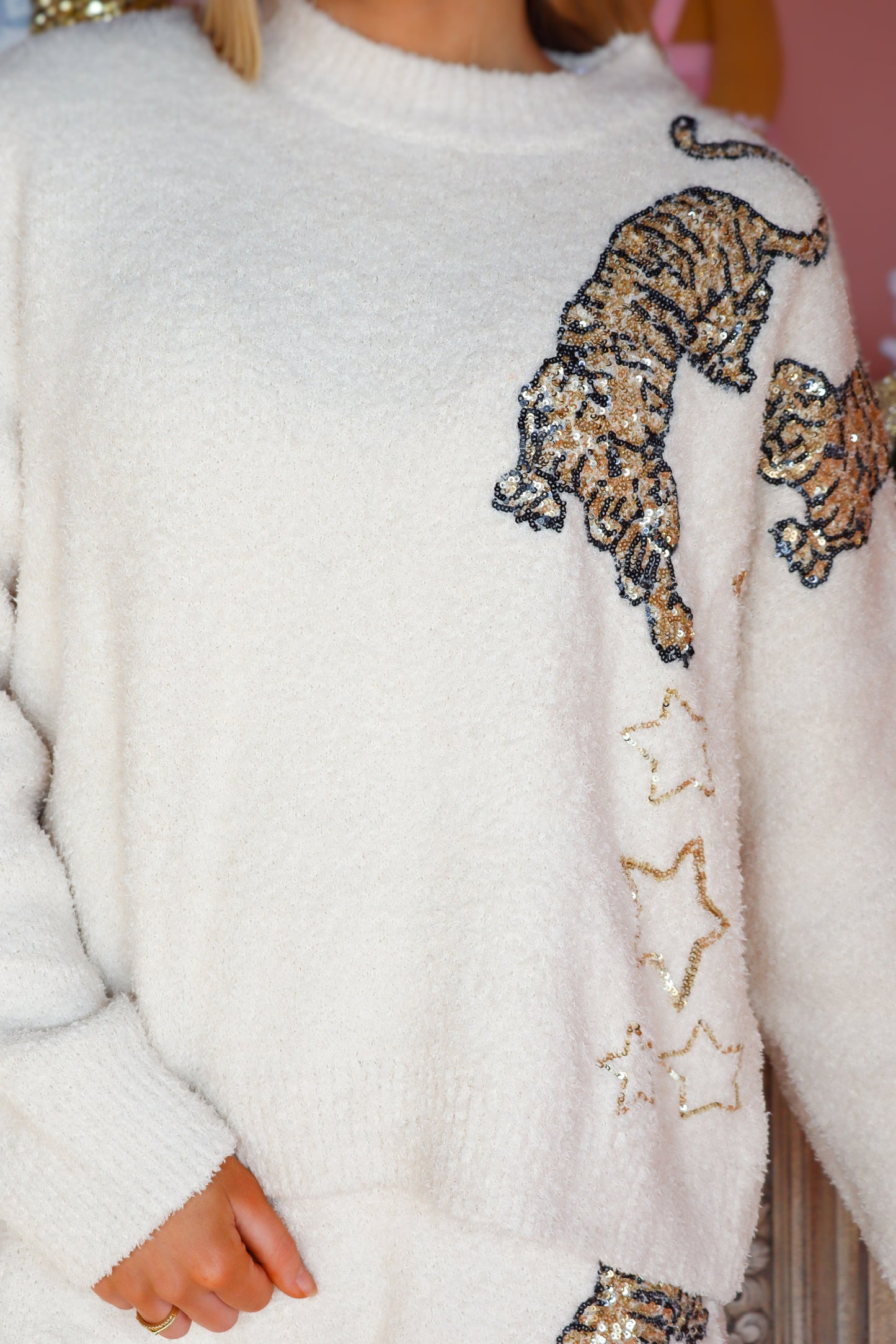 Cozy Knit Tiger Sequin Sweater Set