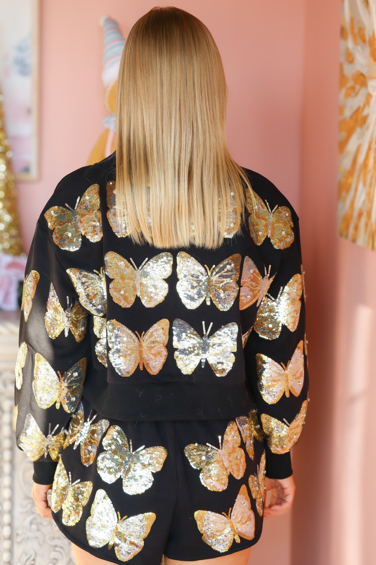 QOS Mock-Neck Butterfly Sweatshirt