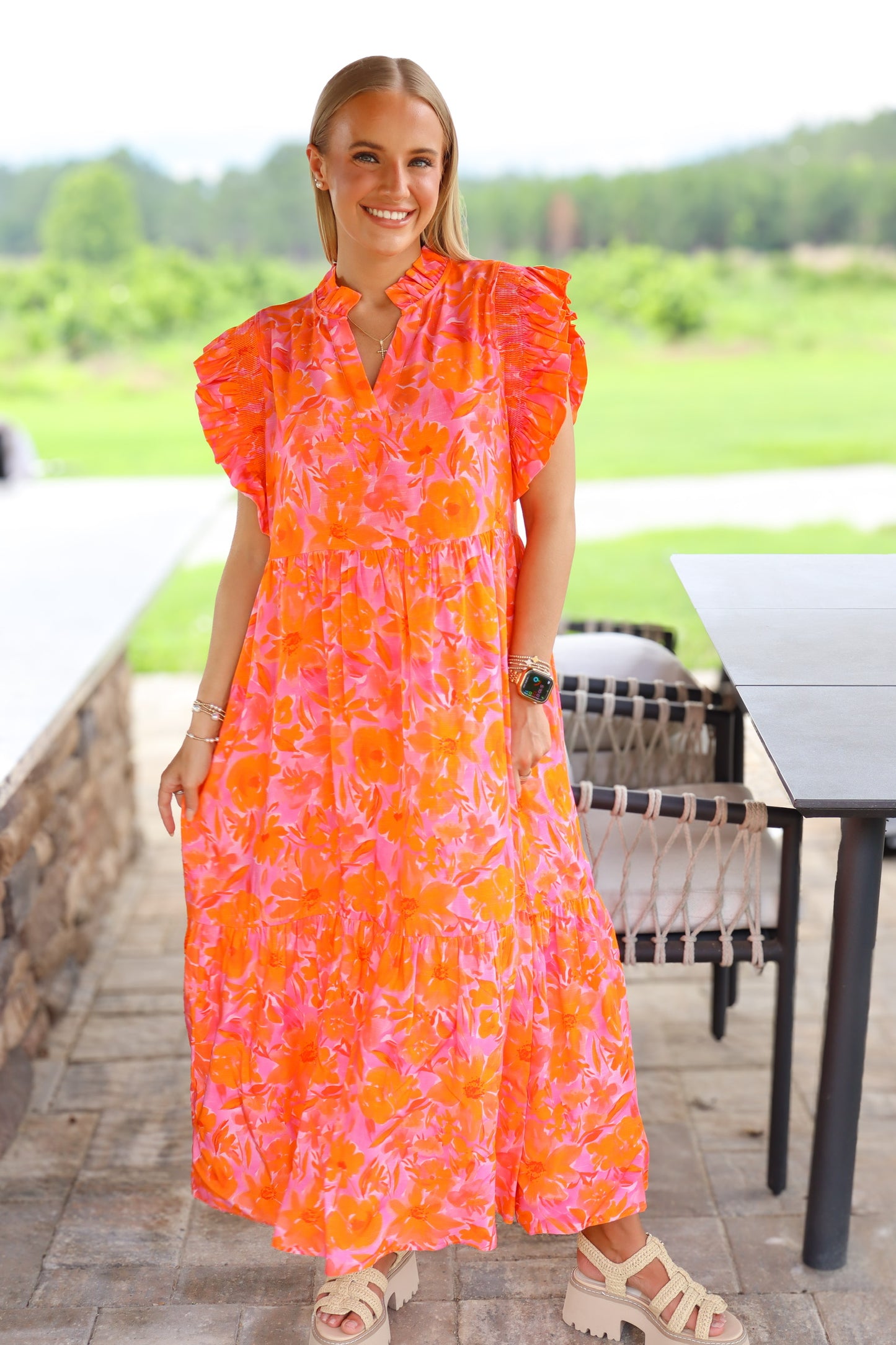 Orange & Pink Midi Dress