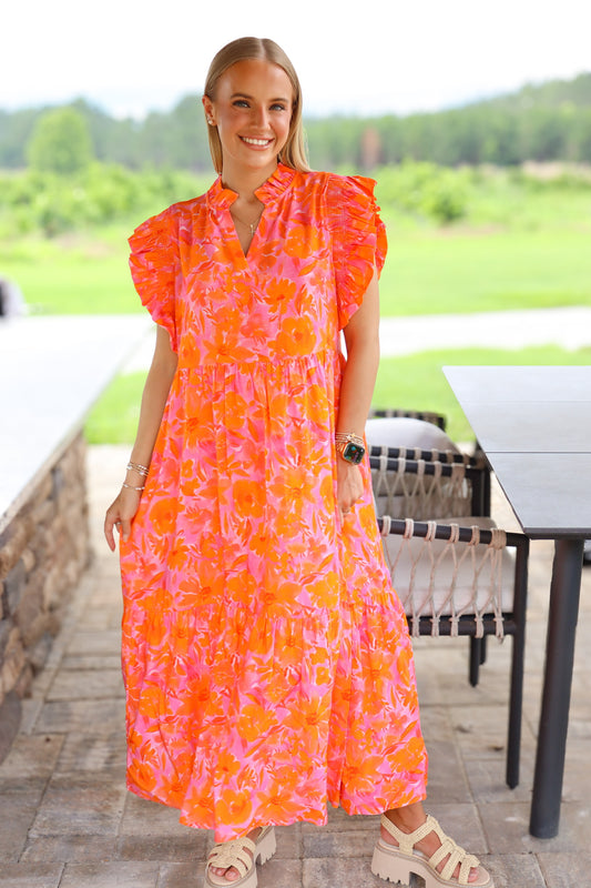 Orange & Pink Midi Dress