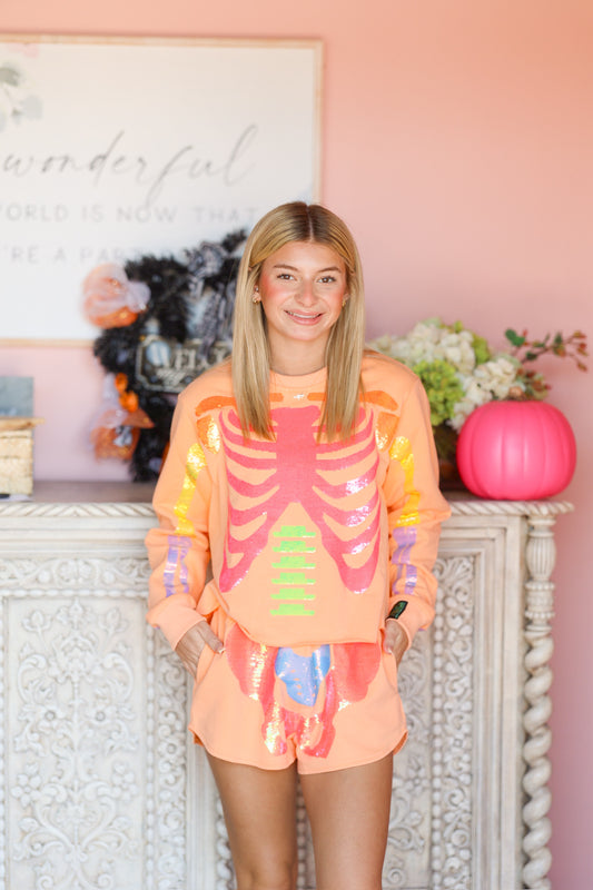 QOS Orange Skeleton Sweatshirt