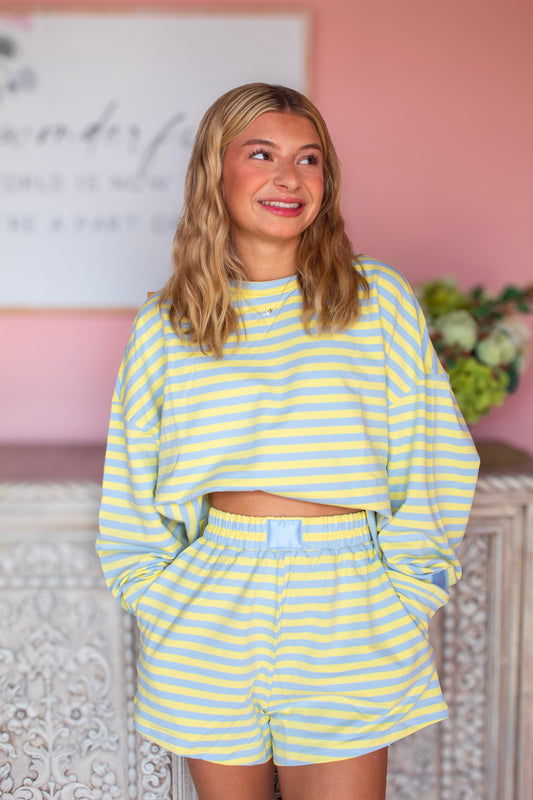 Blue/Lemon long sleeve Striped Set