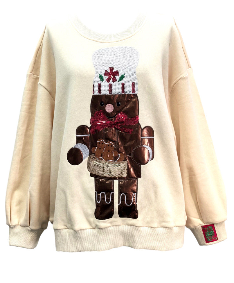 QOS Beige Gingerbread Man Sweatshirt