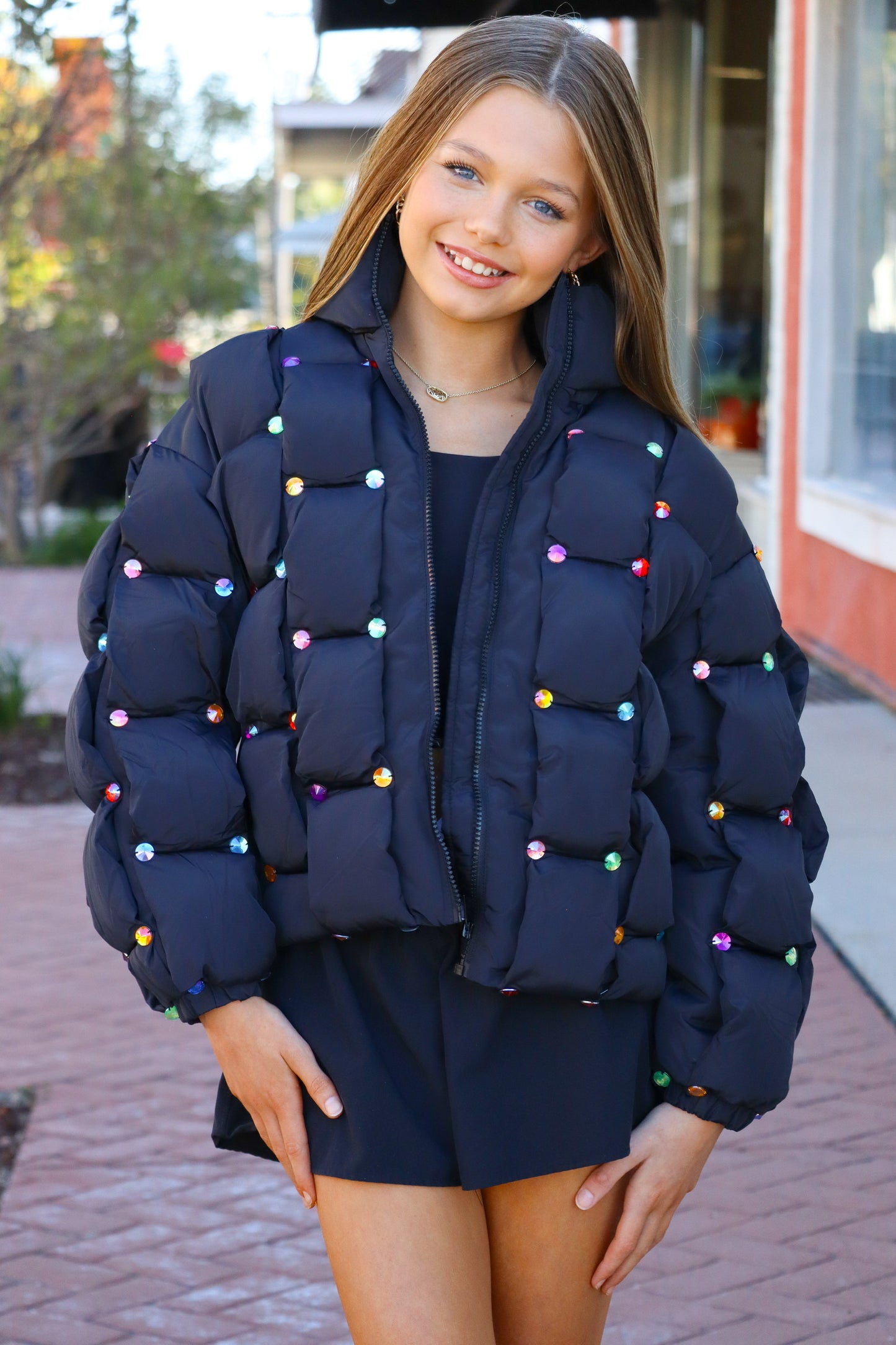Kids Rainbow Gem Quilted Puffer
