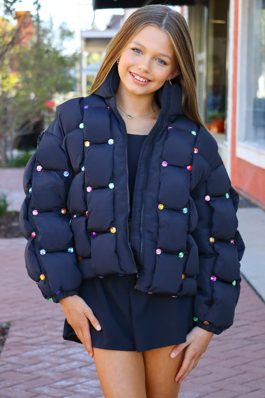 Kids Rainbow Gem Quilted Puffer