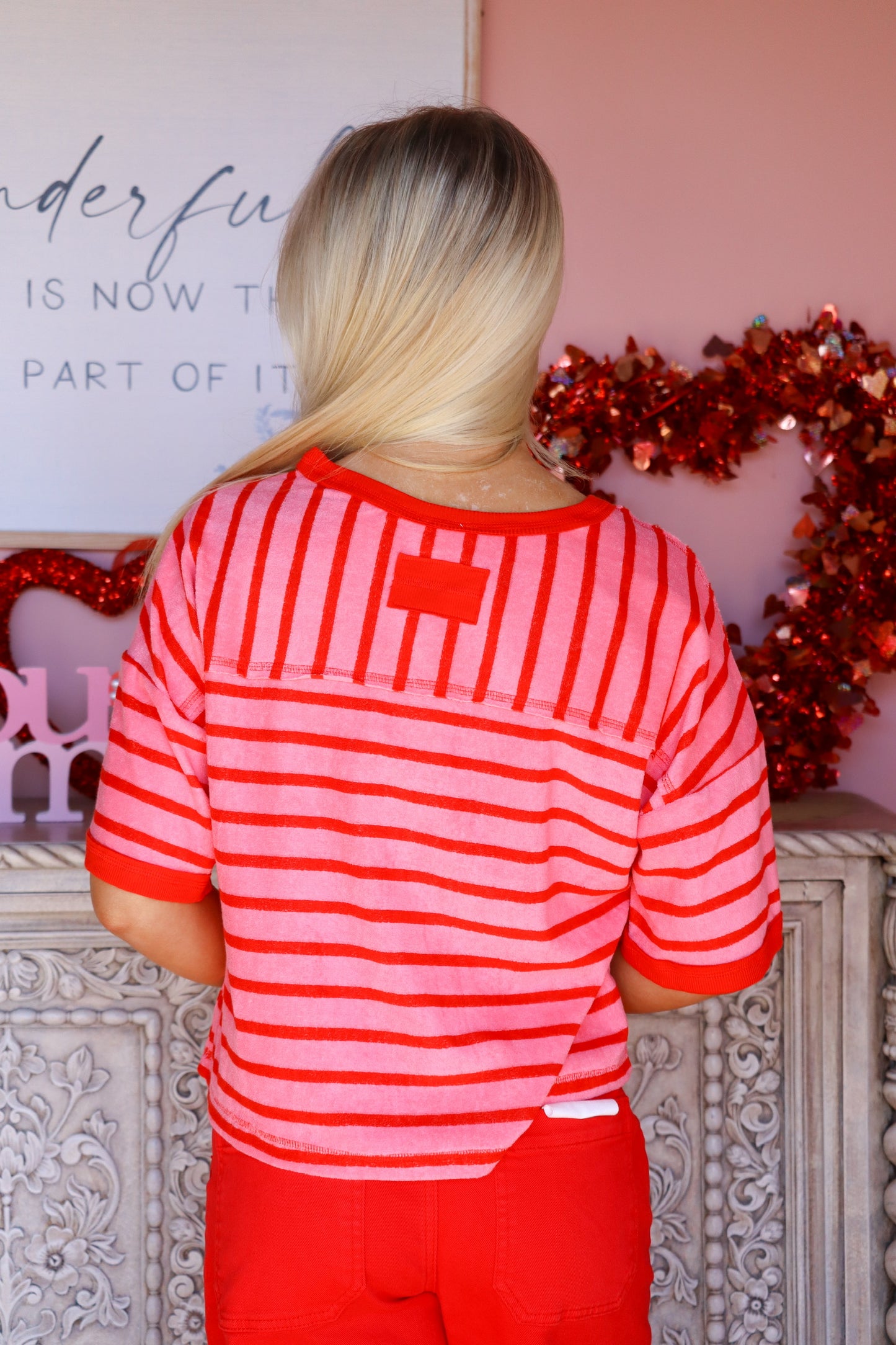 Pink/Red Striped Detail Top