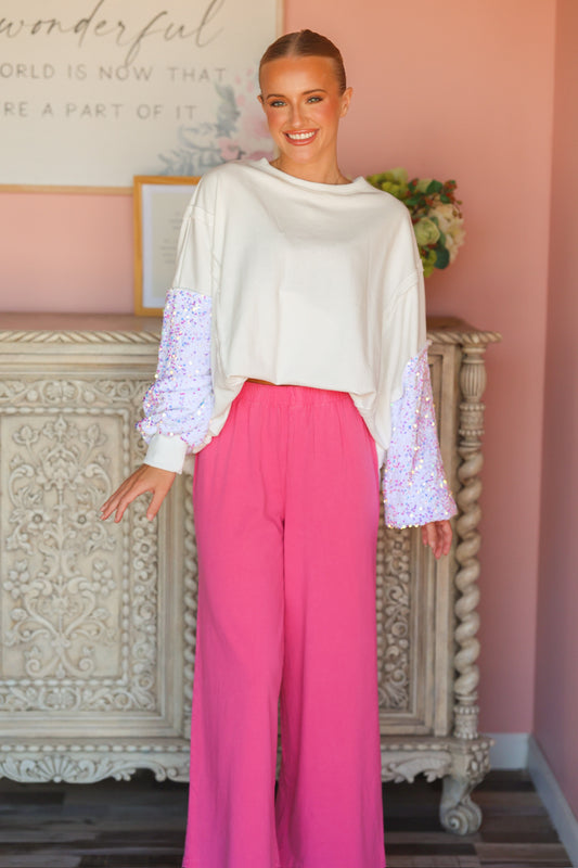 Sequin Sleeve Sweatshirt