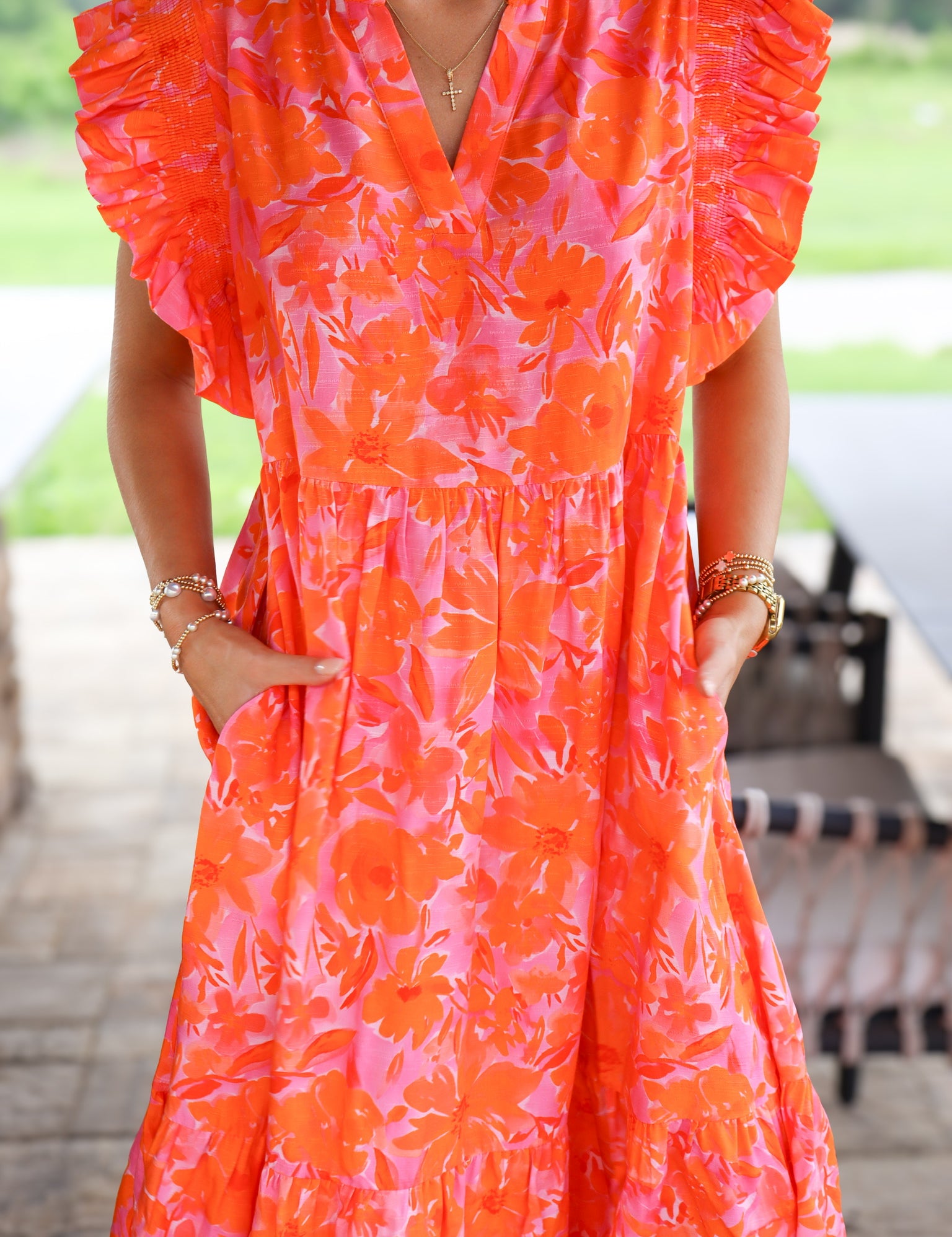 Orange & Pink Midi Dress