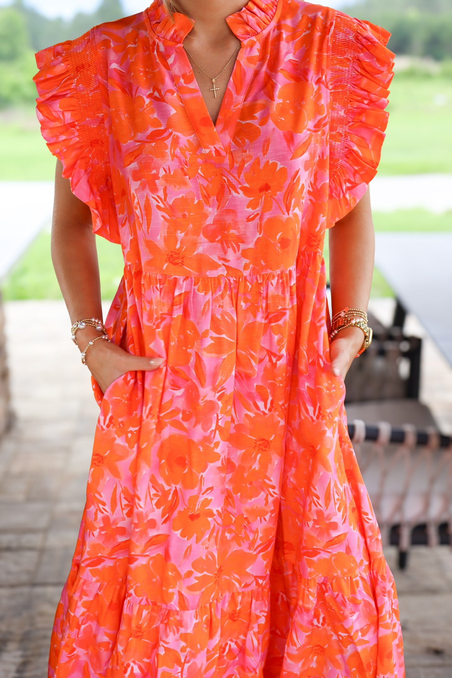 Orange & Pink Midi Dress