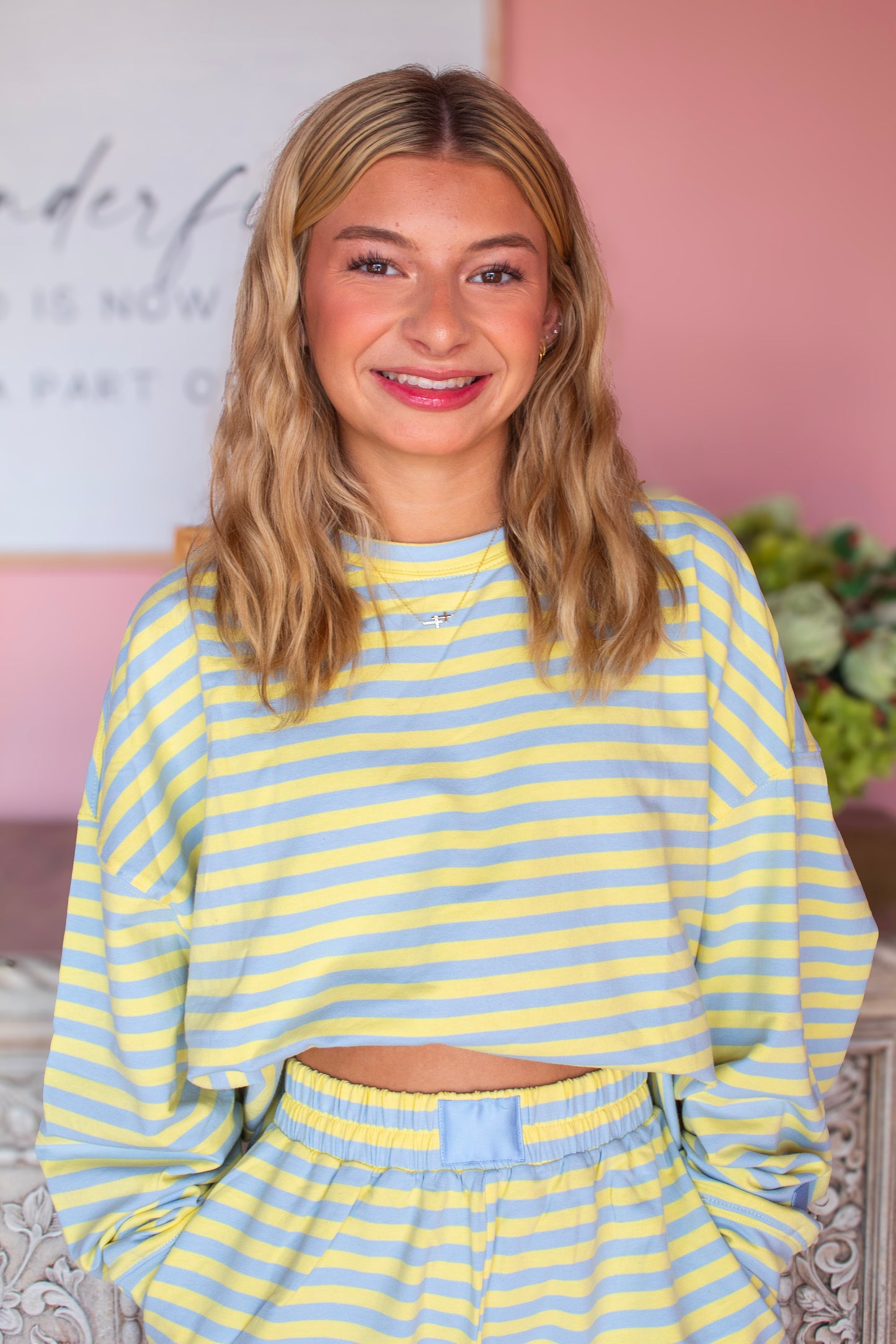 Blue/Lemon long sleeve Striped Set