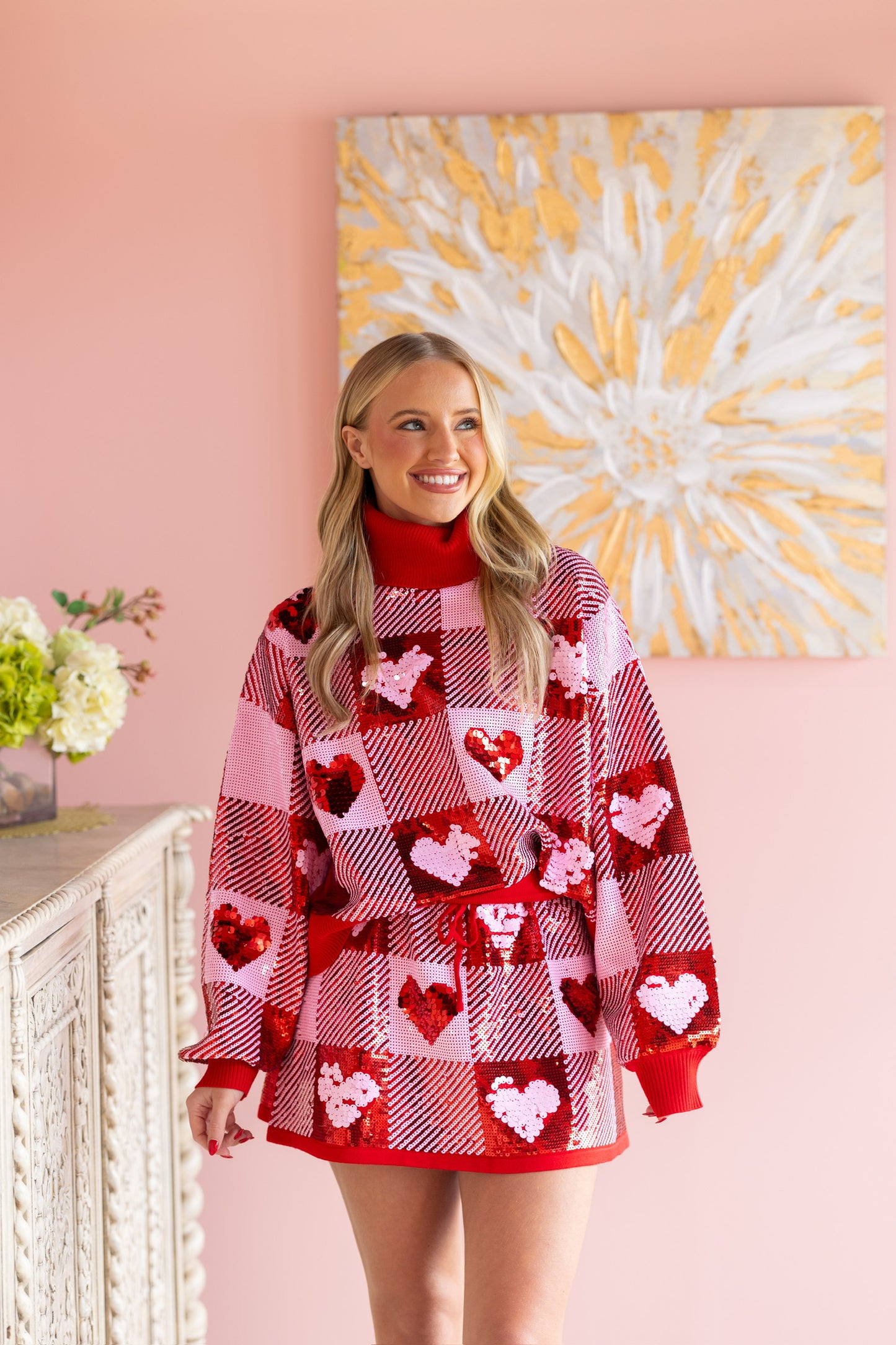 Sequin Hearts Plaid Skirt