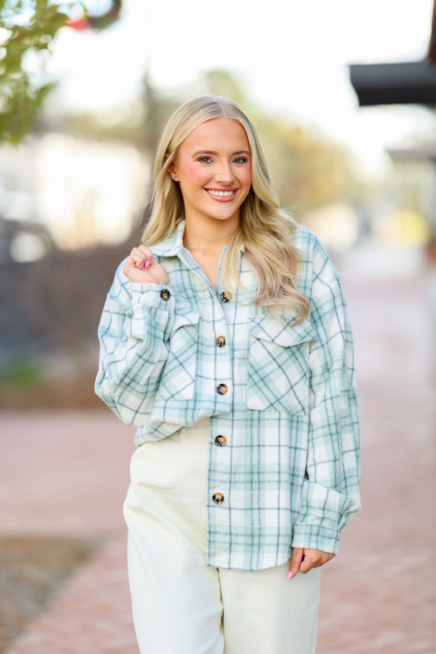 Green/Cream Plaid Shacket