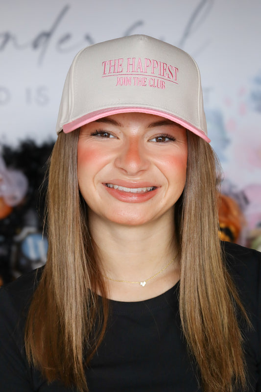 Pink The Happiest Embroidered Truckers Hat