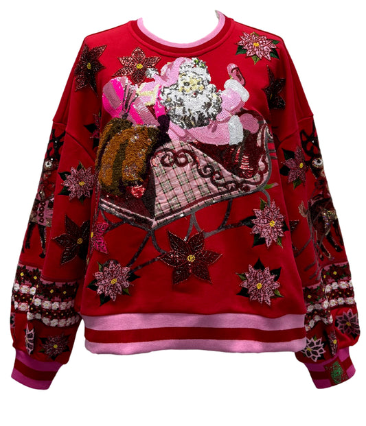 QOS Red & Red Vintage Poinsettia Sweatshirt