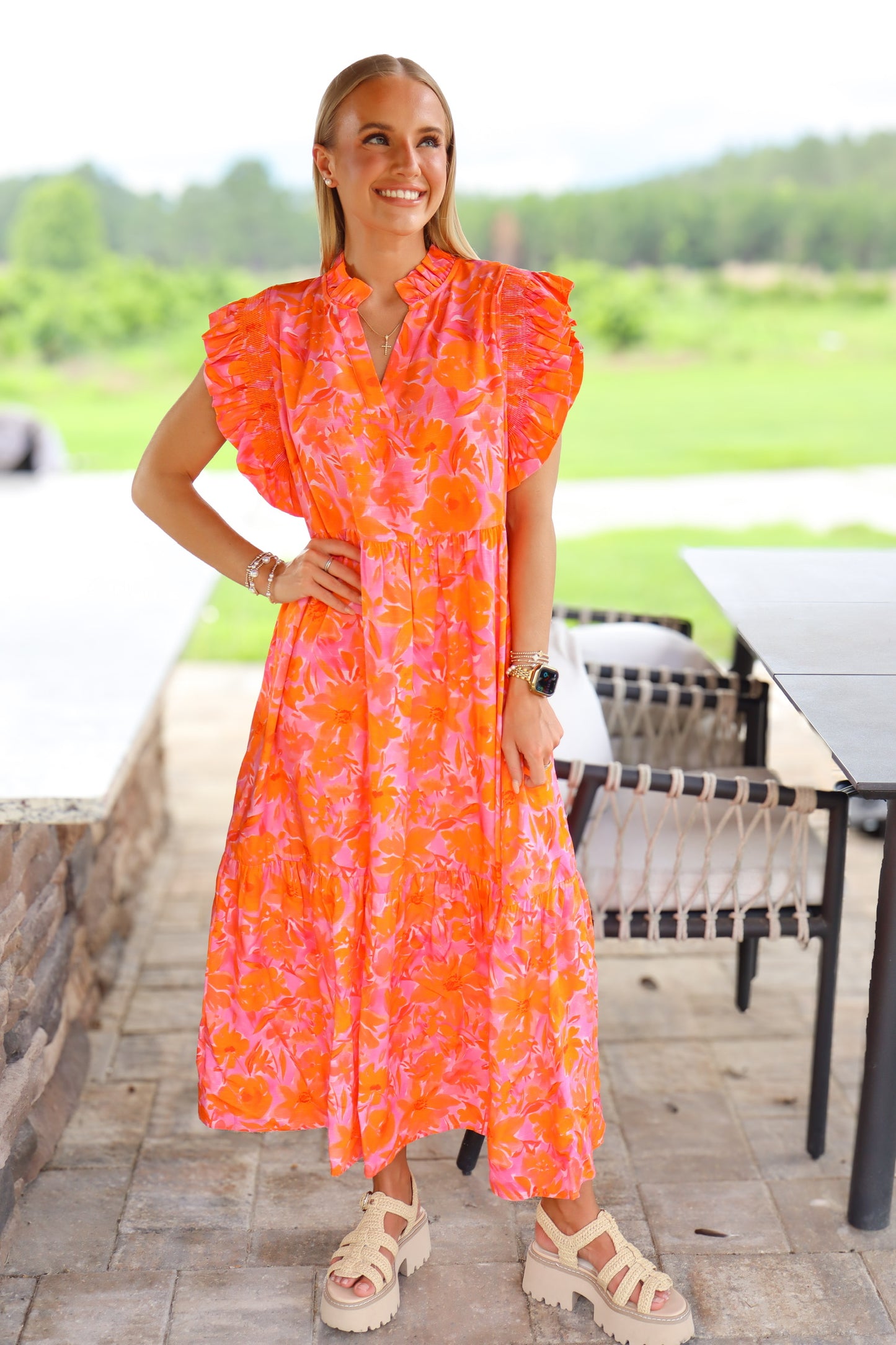 Orange & Pink Midi Dress